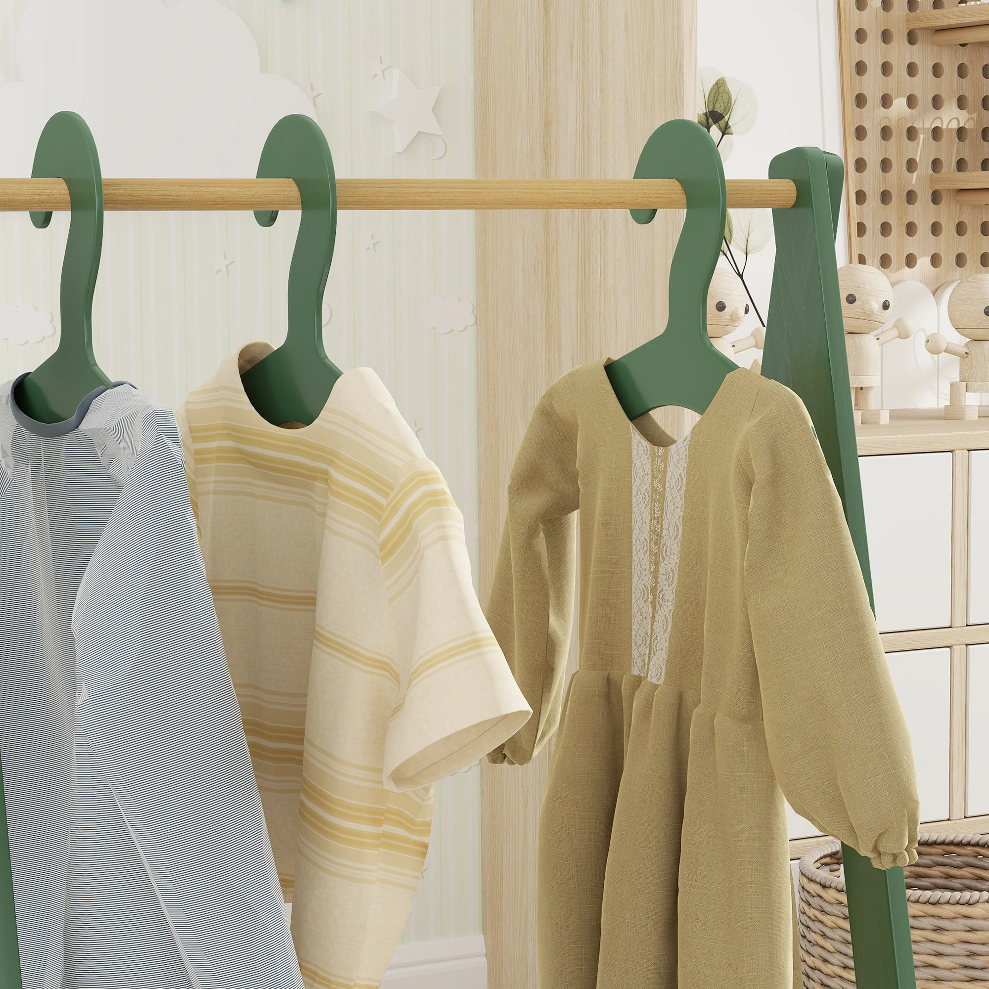 AIYAPLAY Kids Clothes Rail with Hangers, Base Shelf for Girls, Boys, Green - Image 9