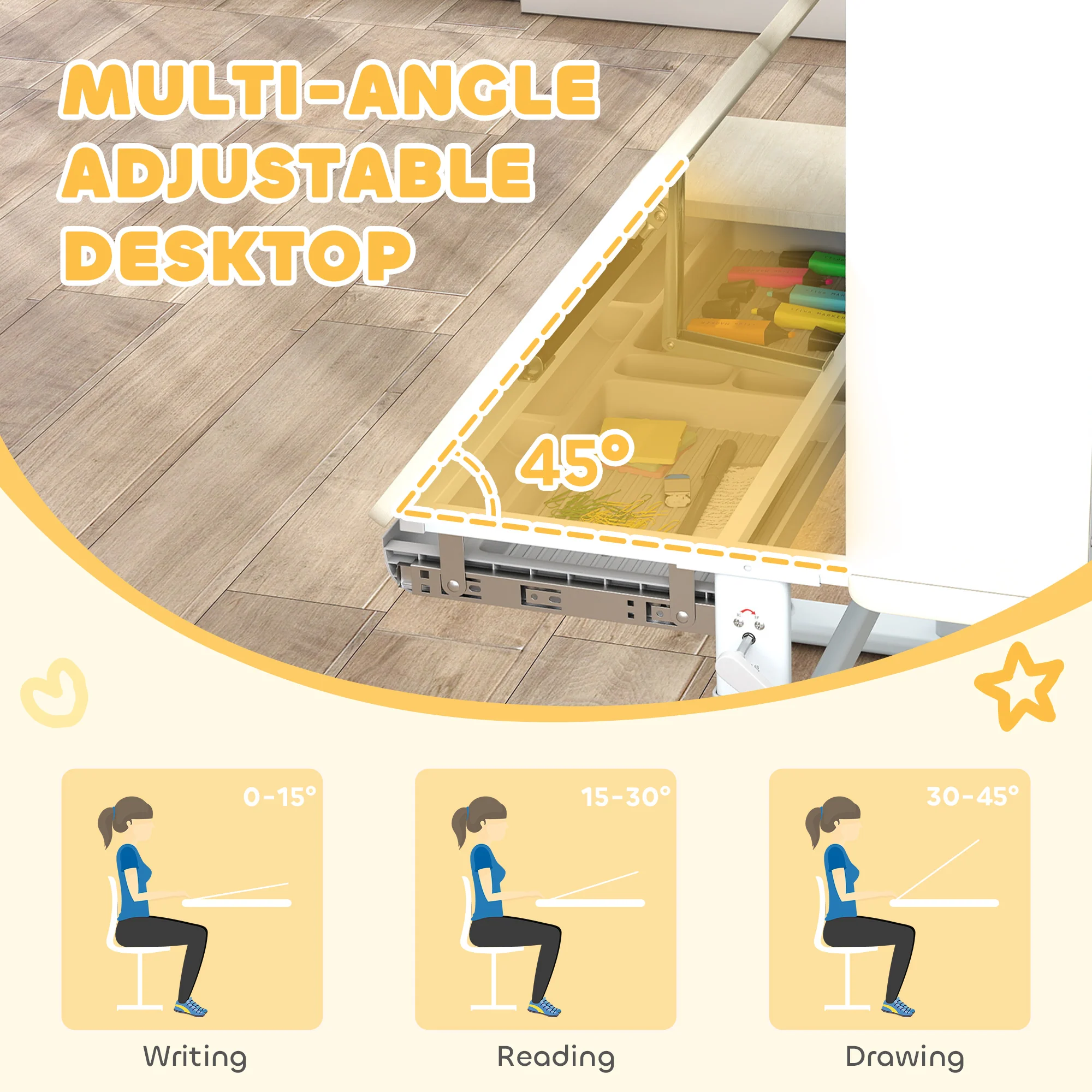 AIYAPLAY Kids Desk, Study Desk For Kids Height Adjustable With Tilt-Desktop - Image 4