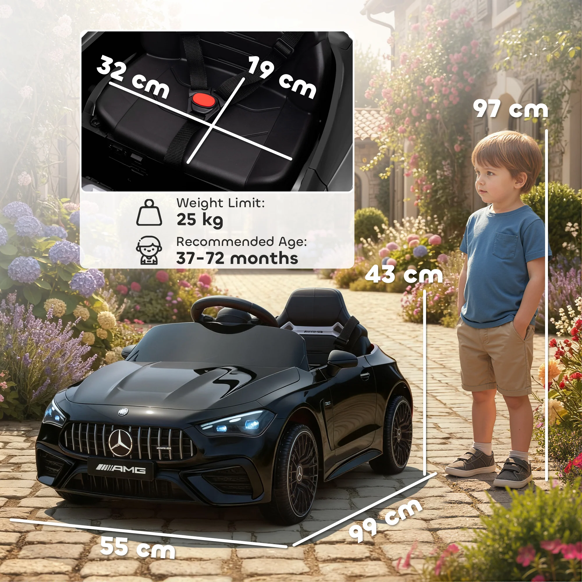 AIYAPLAY Kids Electric Car Licensed Mercedes AMG, 12V Ride On Car, Black - Image 5