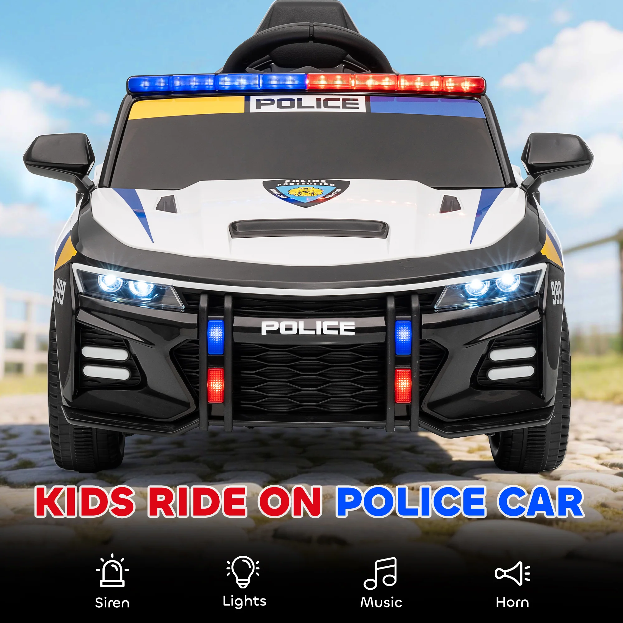 AIYAPLAY Kids Electric Ride Pm Police Car With Remote Control, Multicoloured - Image 3