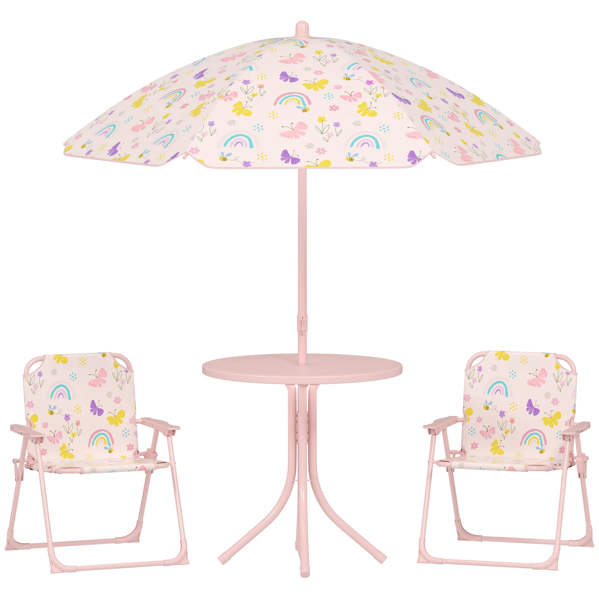 AIYAPLAY Kids Garden Table and Chair Set, Outdoor Patio Set w/ Parasol, Pink