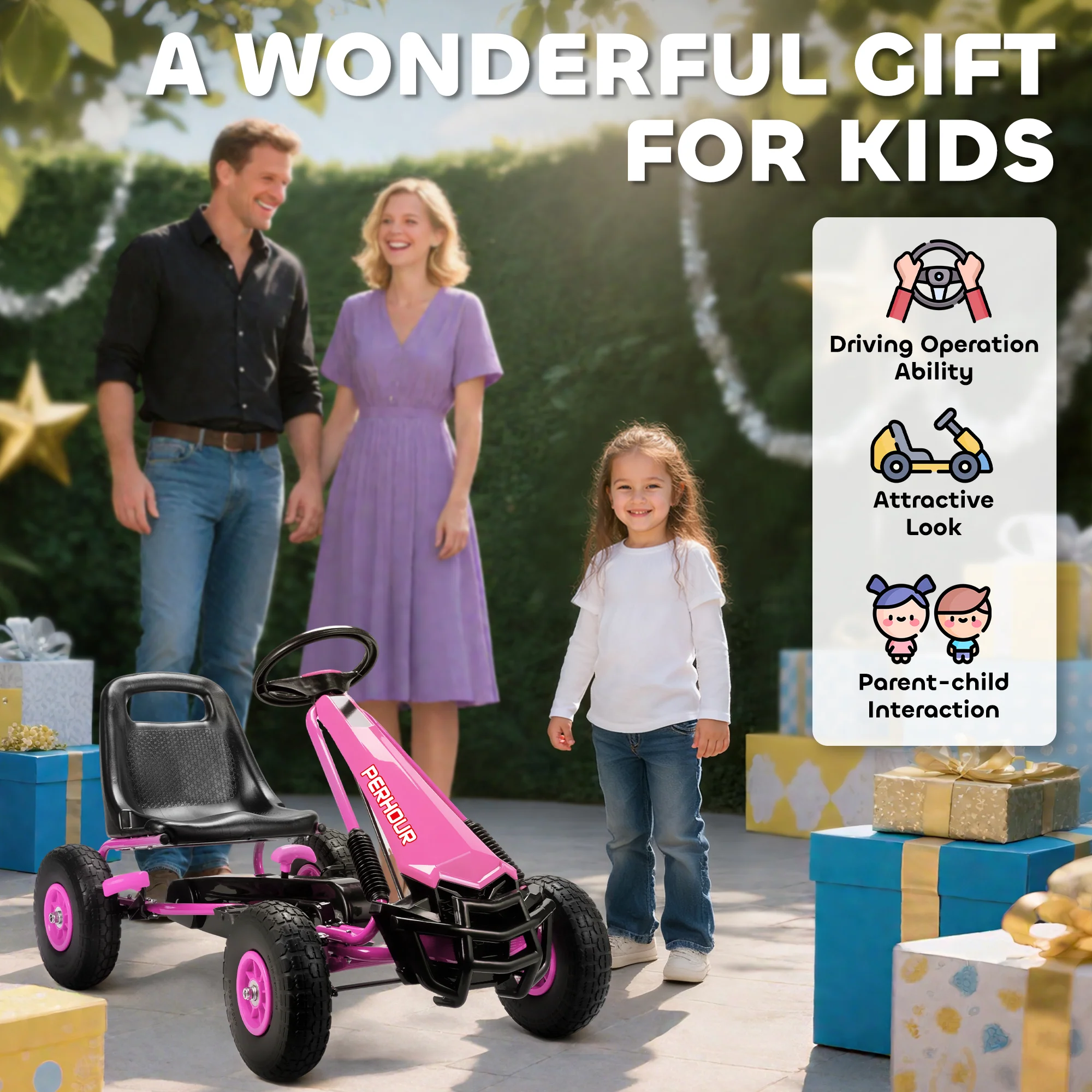 AIYAPLAY Kids Pedal Go Kart With Adjustable Seat, EVA Tyres, Pink - Image 8