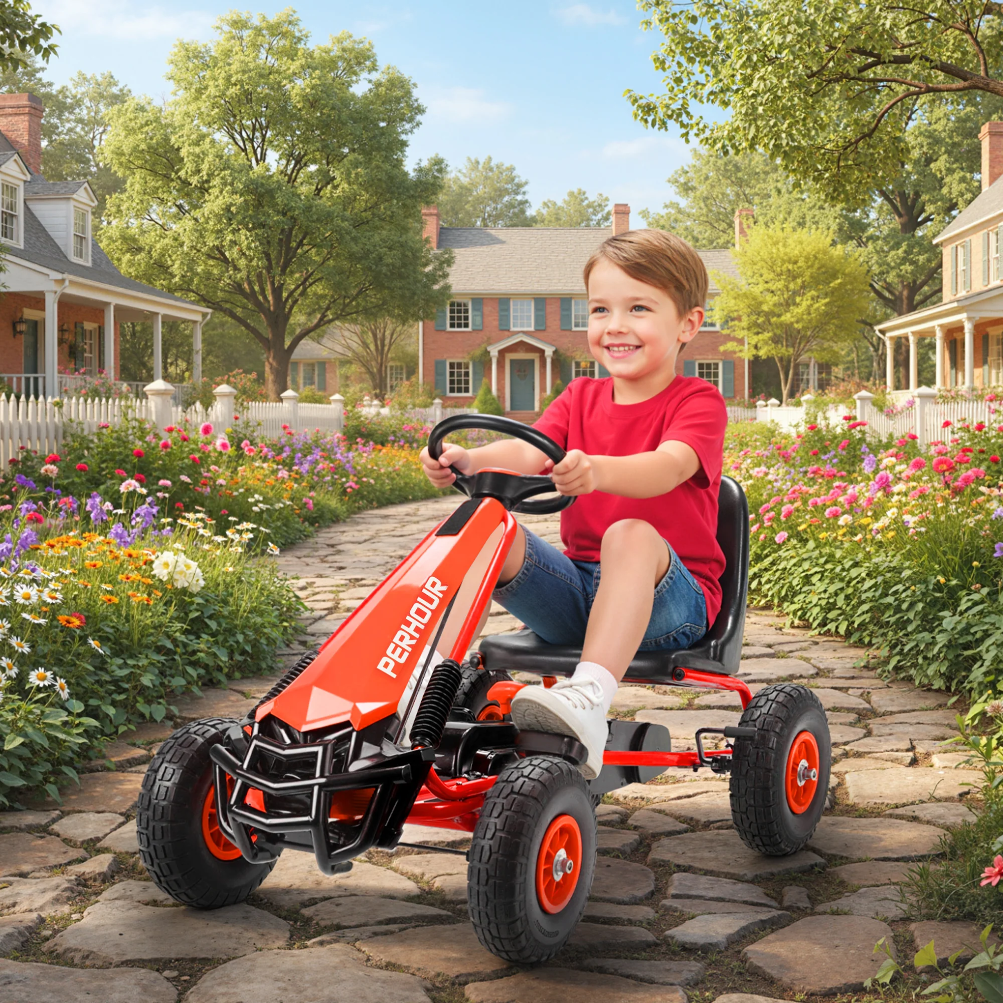 AIYAPLAY Kids Pedal Go Kart With Adjustable Seat, EVA Tyres, Red - Image 2