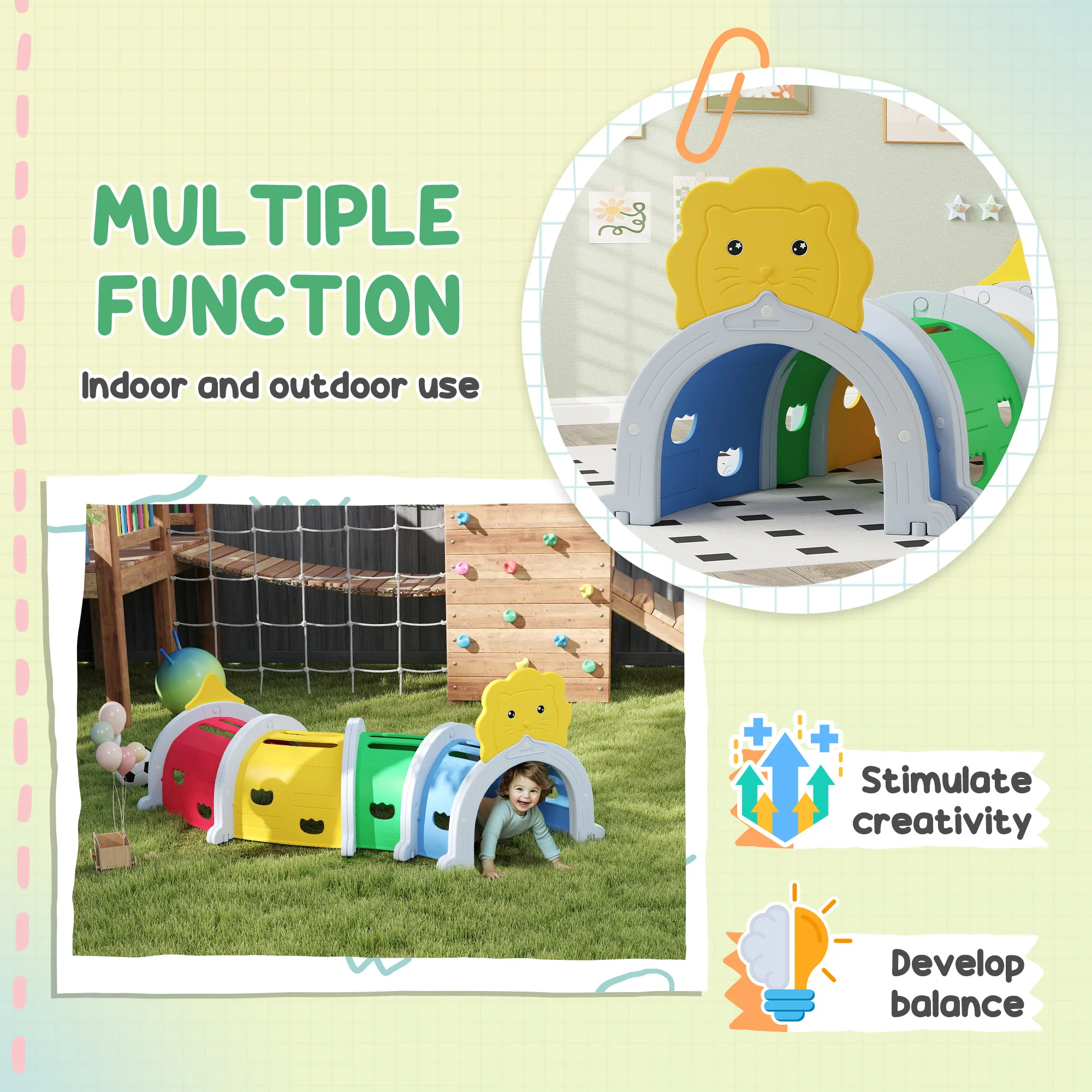 AIYAPLAY Kids Play Tunnel For 3-6 Years Crawl And Climb, Lion Design - Image 3
