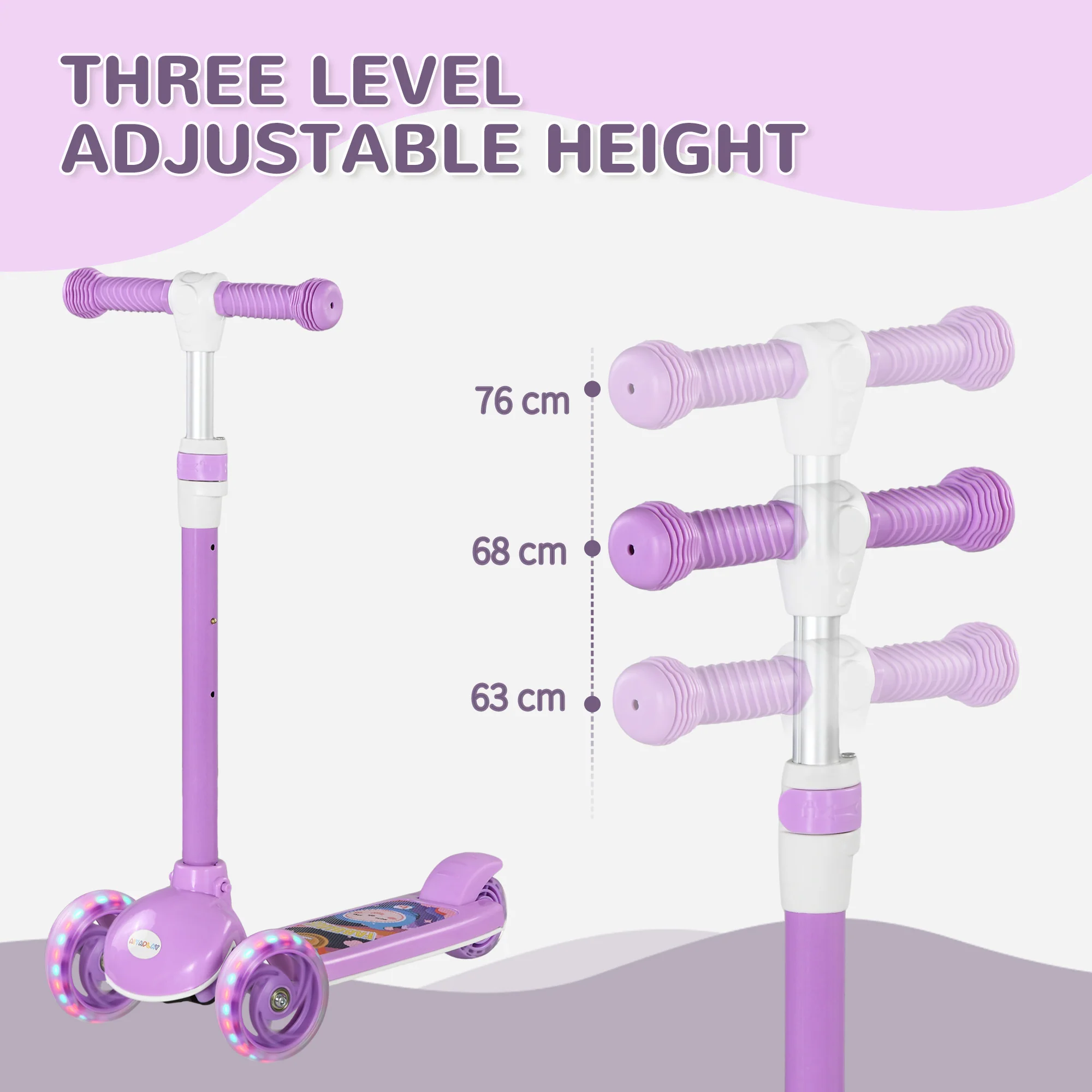 AIYAPLAY Kids 3 Wheel Scooter For 2-6 Years Old W/ Adjustable Height - Image 21