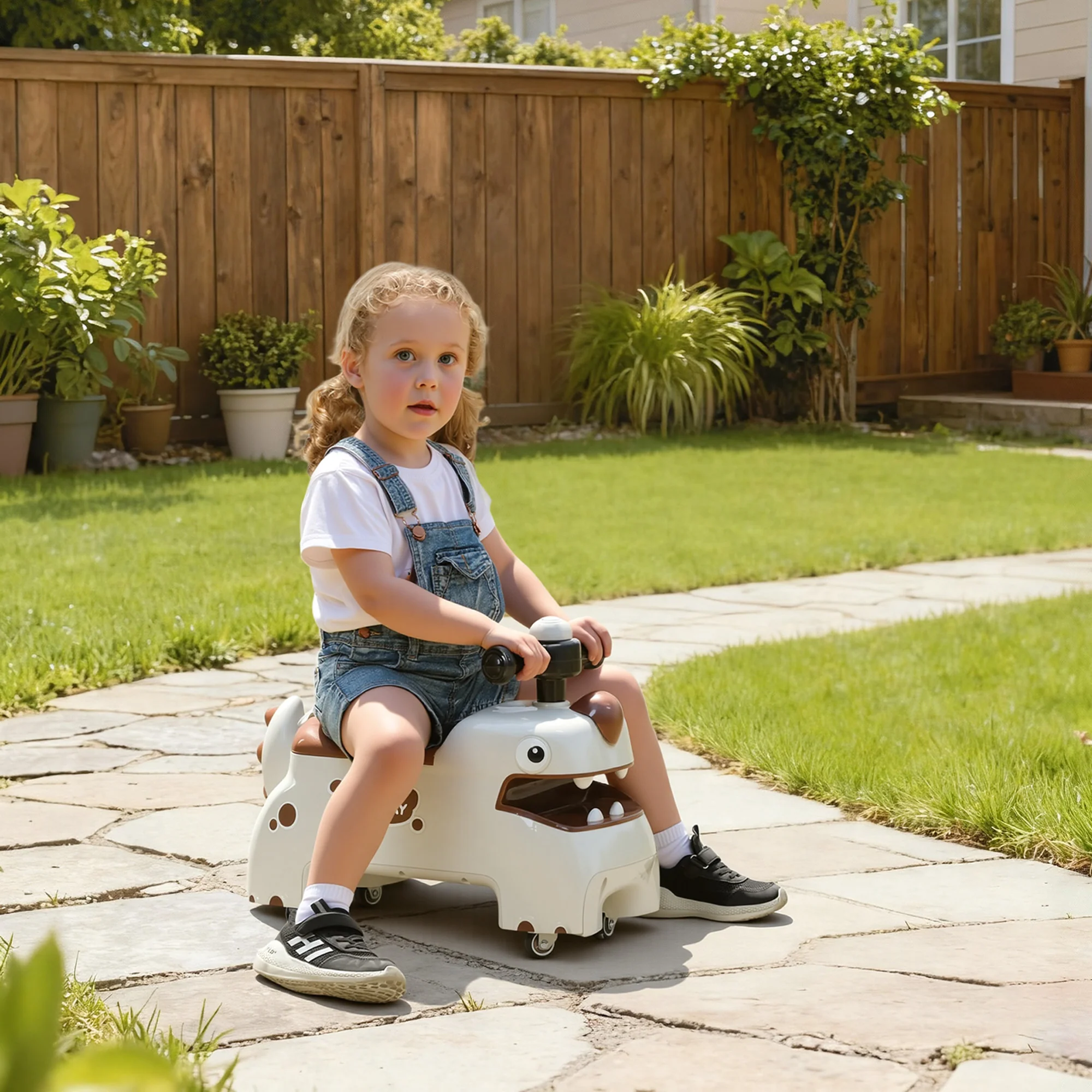 AIYAPLAY Kids Ride On Car, Dinosaur Shape Toddler Walker, Cream - Image 2