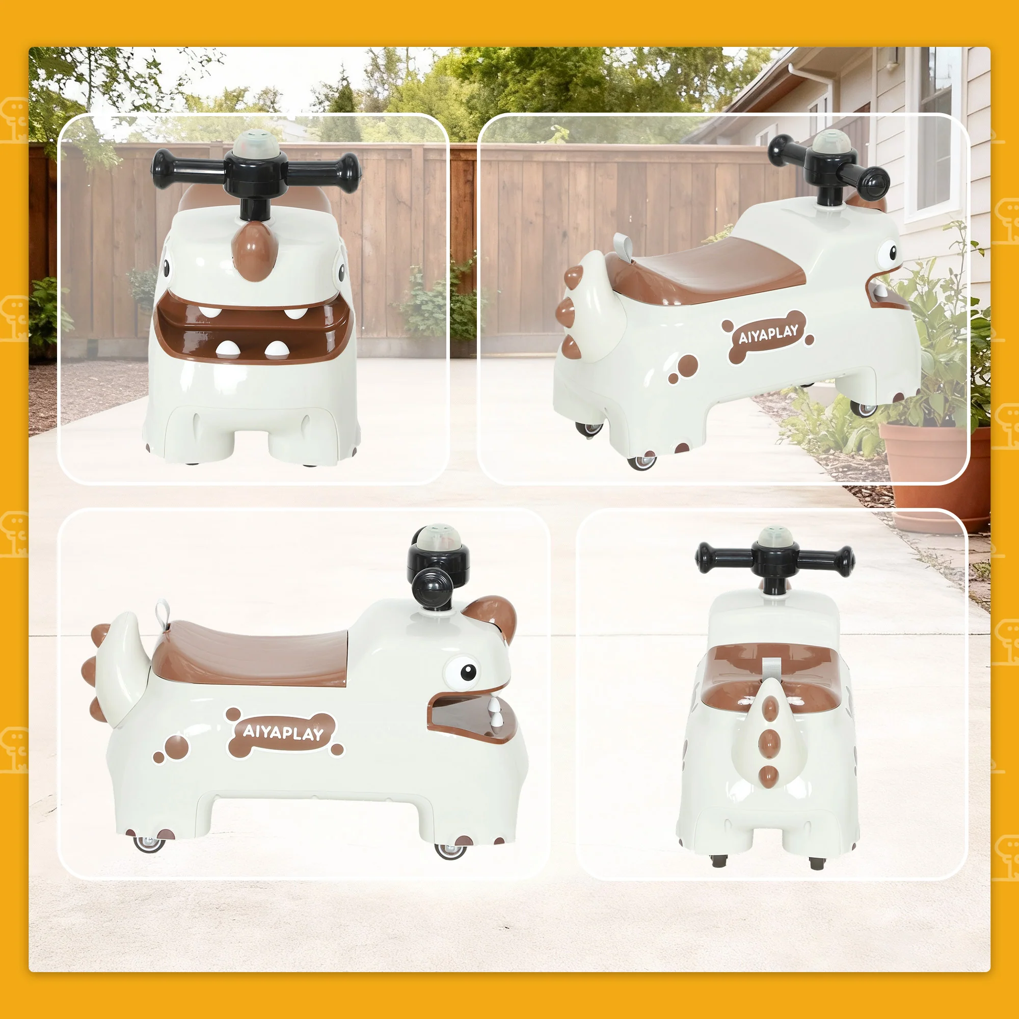 AIYAPLAY Kids Ride On Car, Dinosaur Shape Toddler Walker, Cream - Image 8