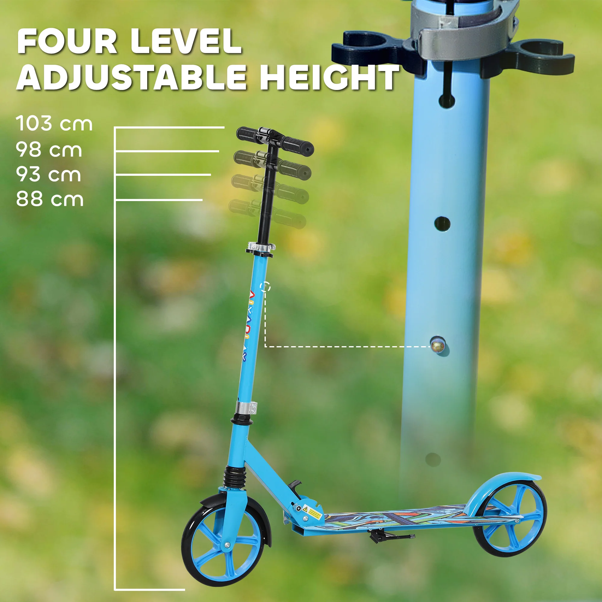 AIYAPLAY Kids Scooter, Foldable Kick Scooter W/ Adjustable Handlebar, Blue - Image 3
