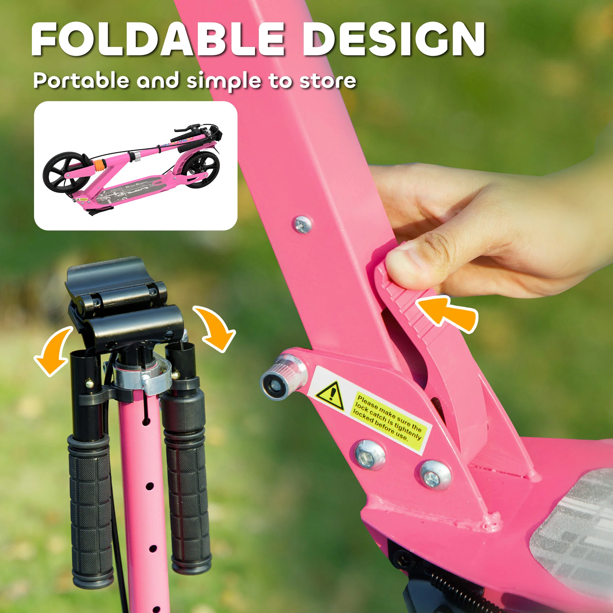 AIYAPLAY Kids Scooter, Foldable Kick Scooter w/ Adjustable Handlebar, Pink - Image 7
