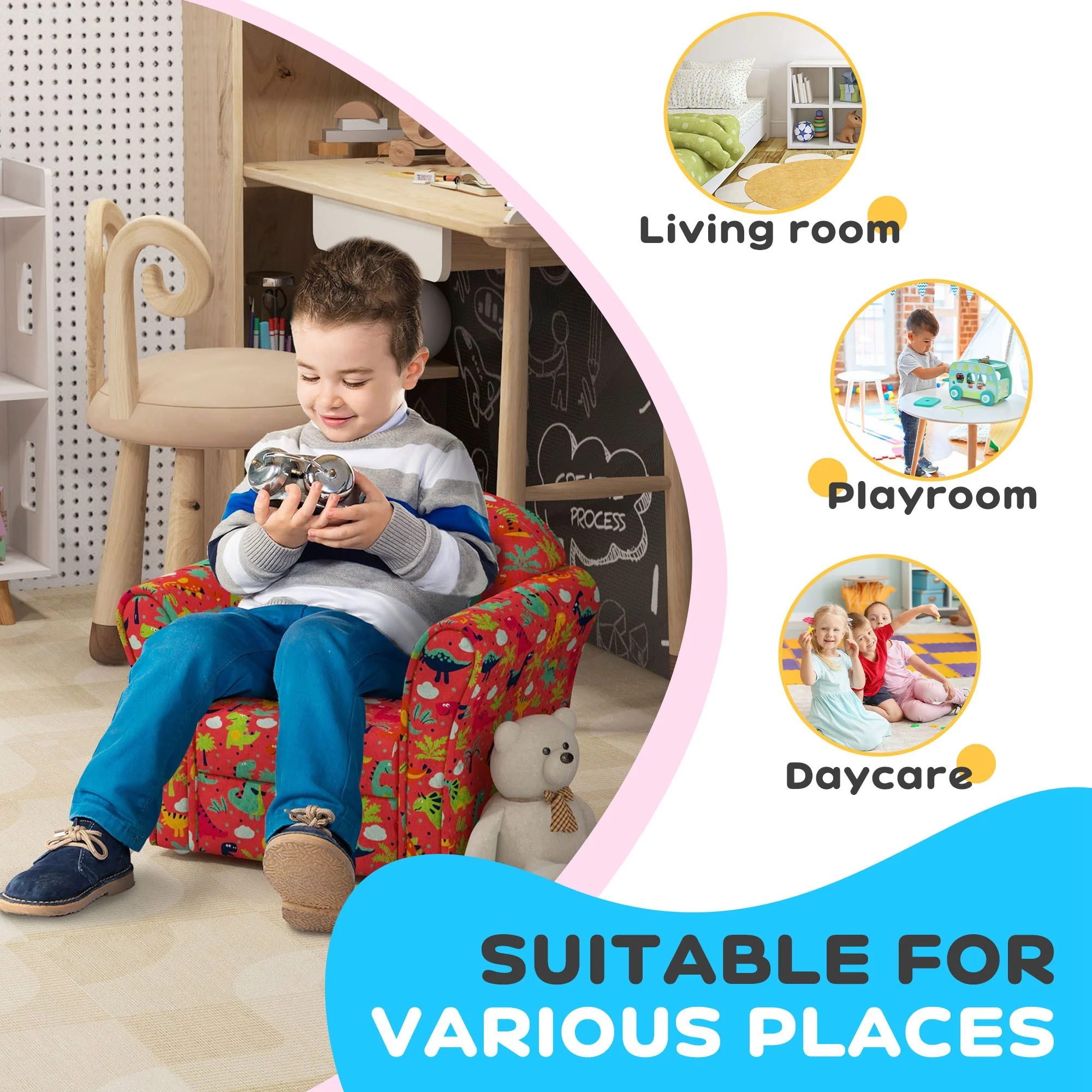 AIYAPLAY Kids Sofa Chair With Dinosaur Design For Bedroom, Playroom - Image 6