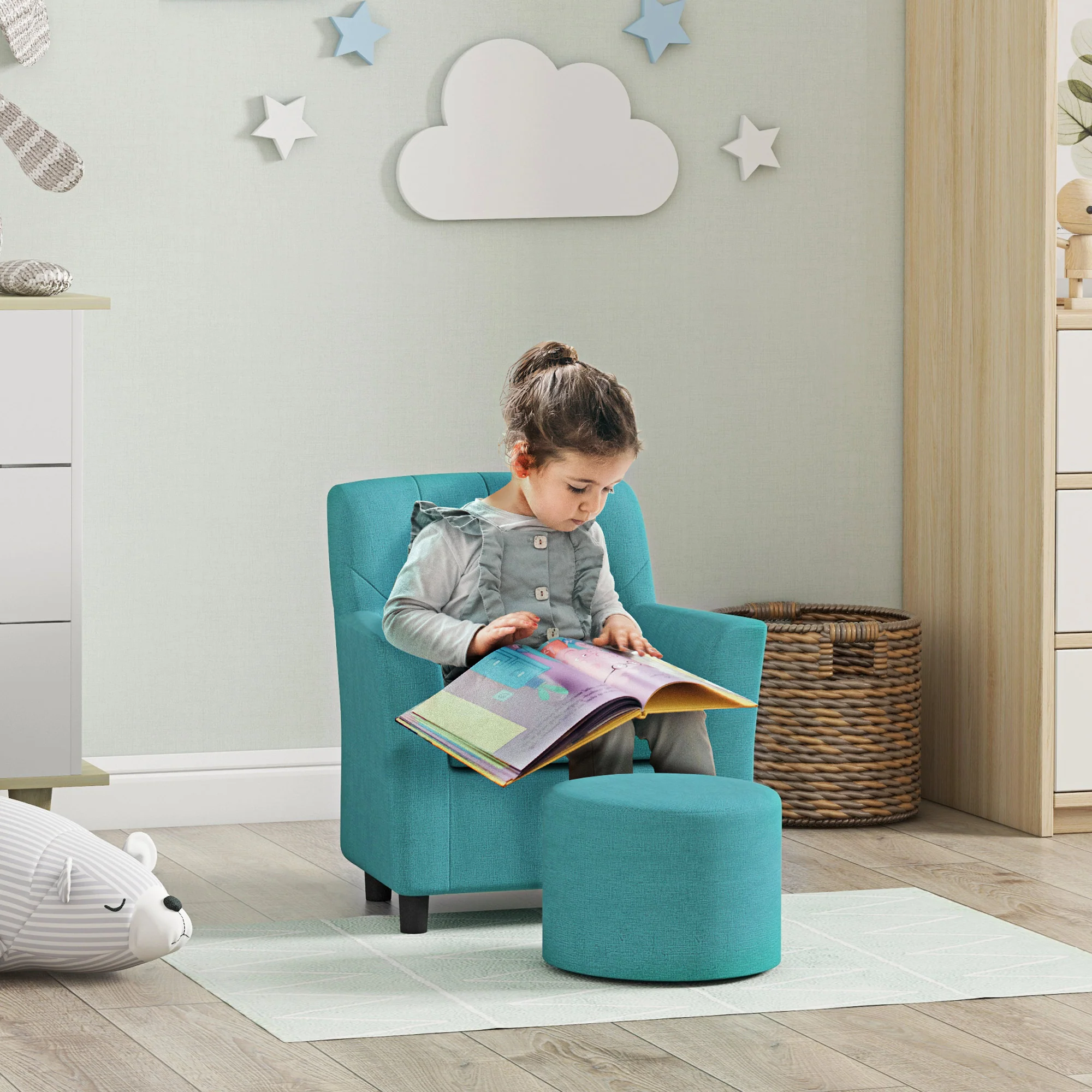 AIYAPLAY Kids Sofa Set with Footrest for Playroom Bedroom, Blue - Image 2