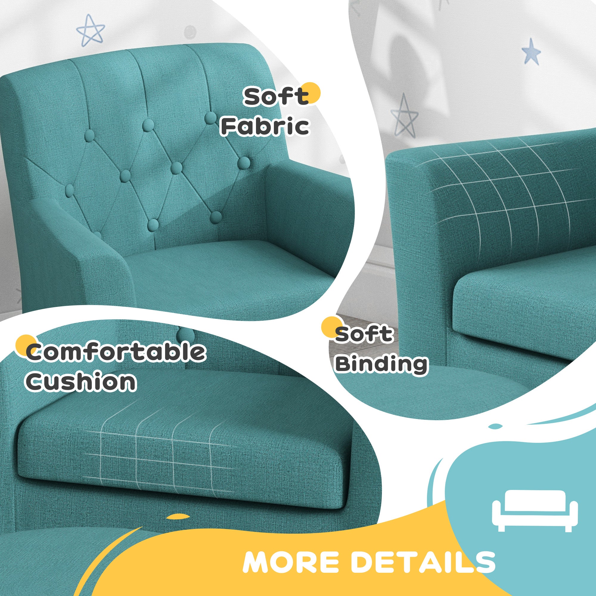 AIYAPLAY Kids Sofa Set with Footrest for Playroom Bedroom, Blue - Image 6