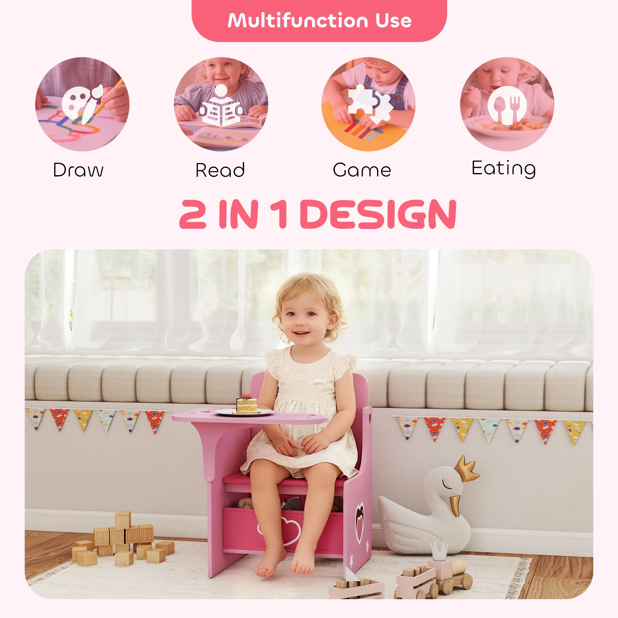 AIYAPLAY Kids Table and Chair Set, Toddler Desk Chair with Storage Bins - Image 3