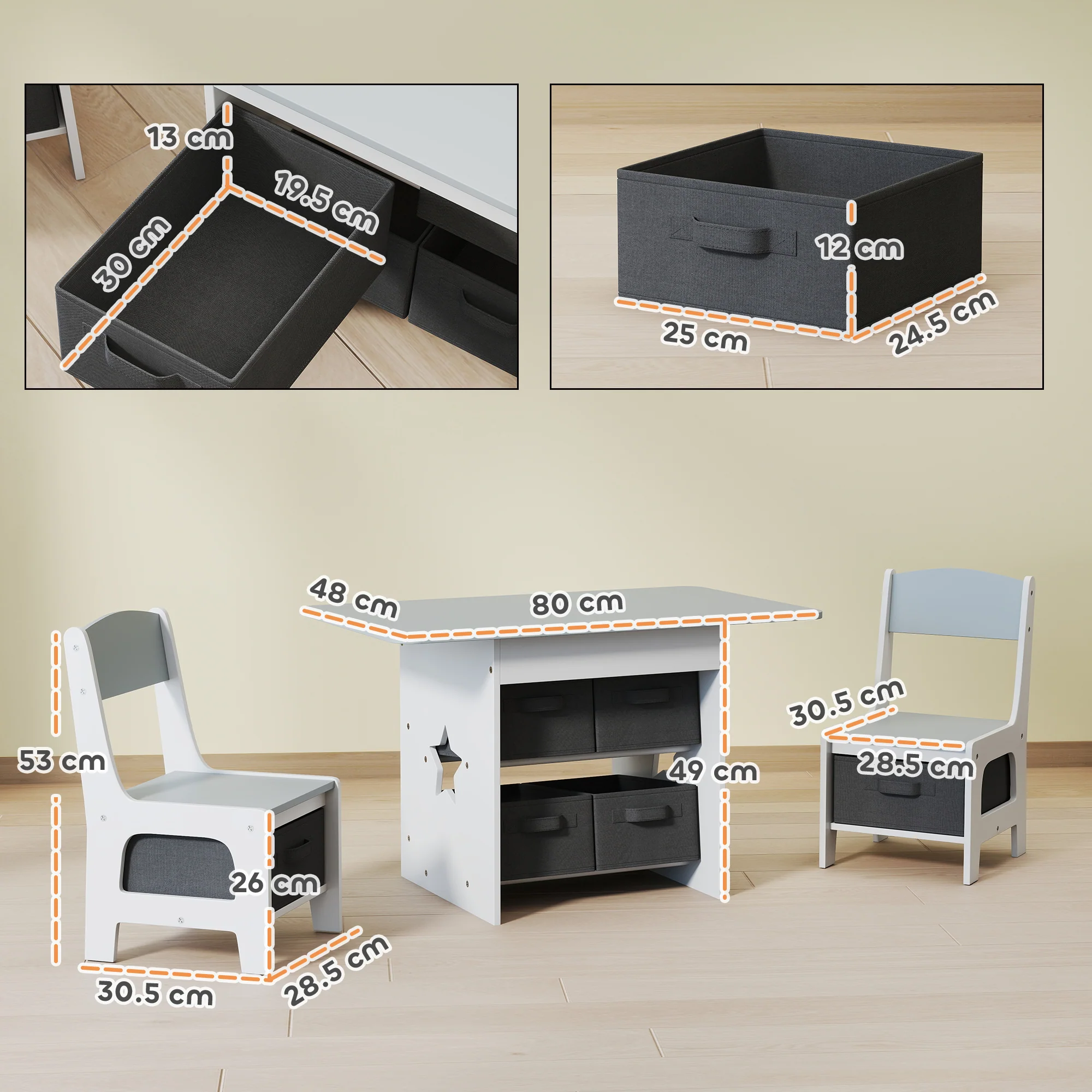 AIYAPLAY Kids Table and Chair Set with 6 Removable Drawers, Light Grey - Image 5