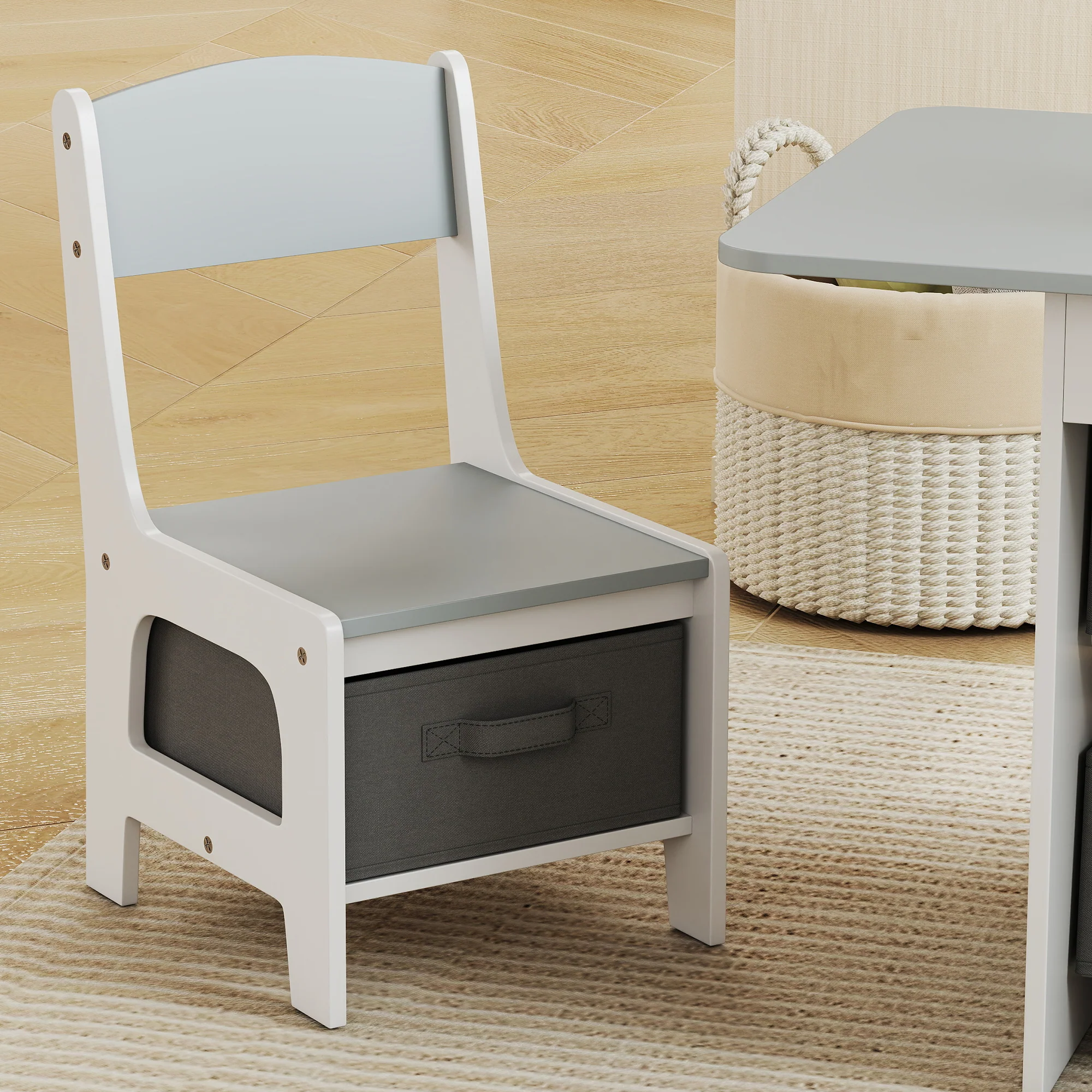AIYAPLAY Kids Table and Chair Set with 6 Removable Drawers, Light Grey - Image 9