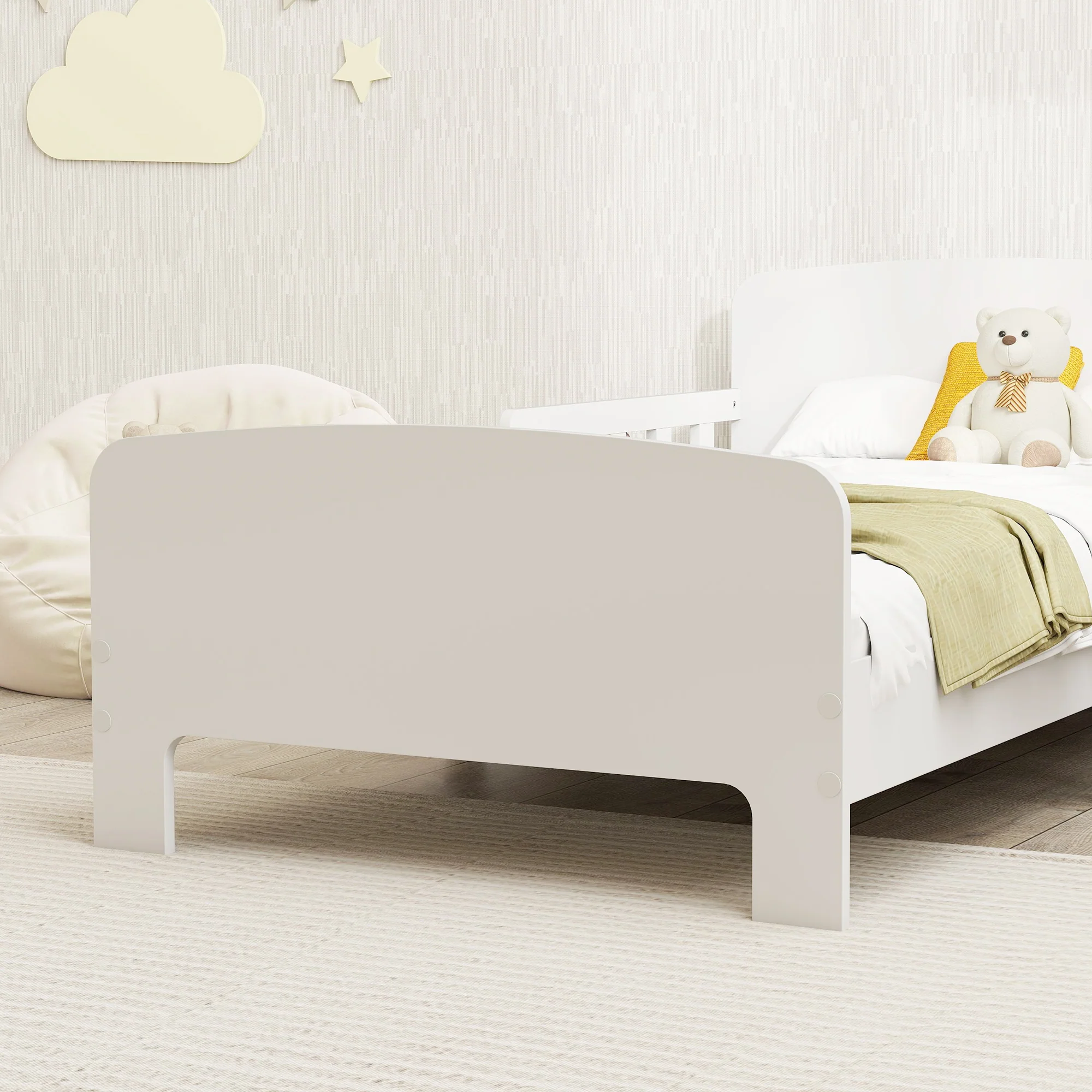 AIYAPLAY Kids Toddler Bed Frame with Safety Side Rails for 3-8 Years, White - Image 9