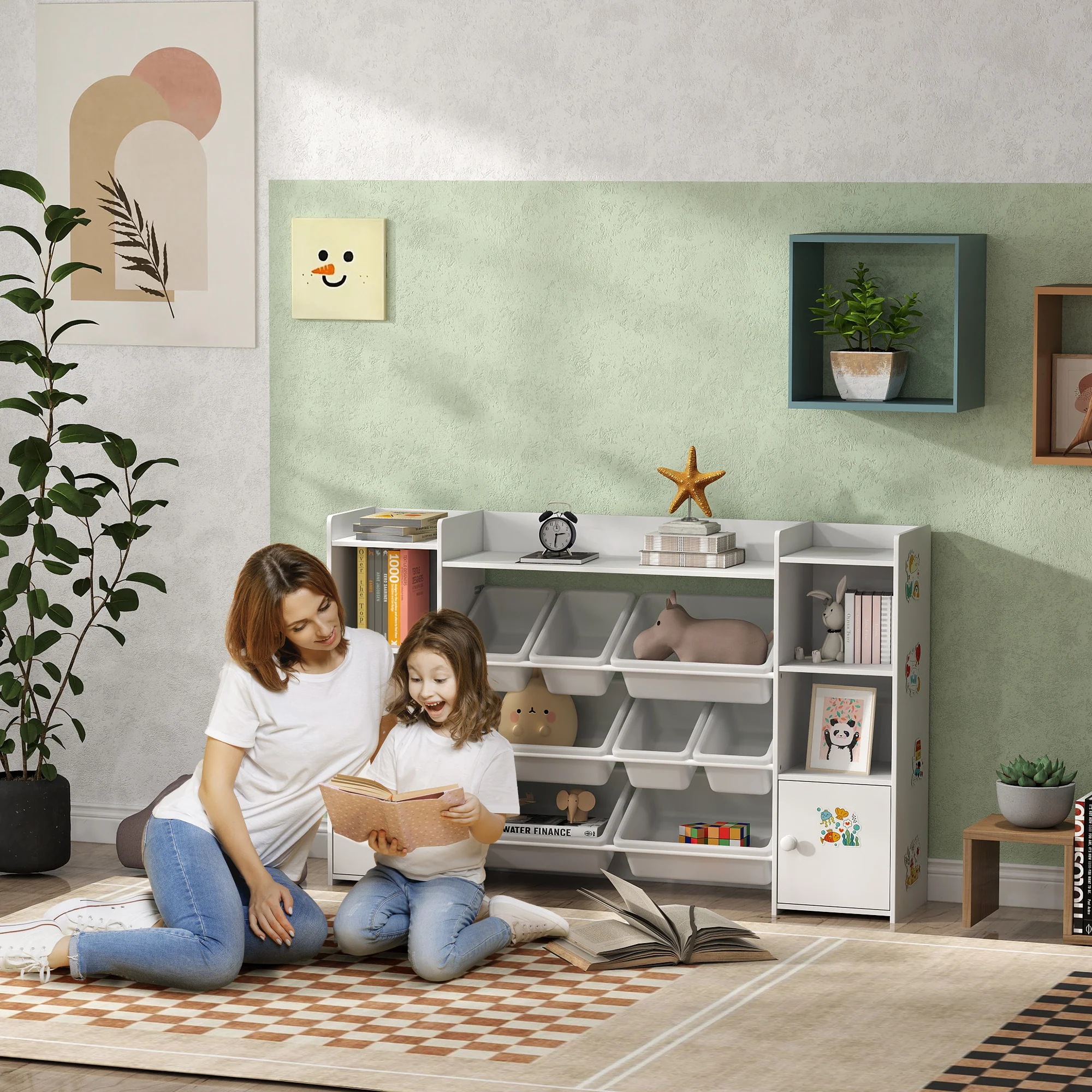 AIYAPLAY Kids Toy Storage Organiser With 8 Removable Storage Bins, White - Image 2