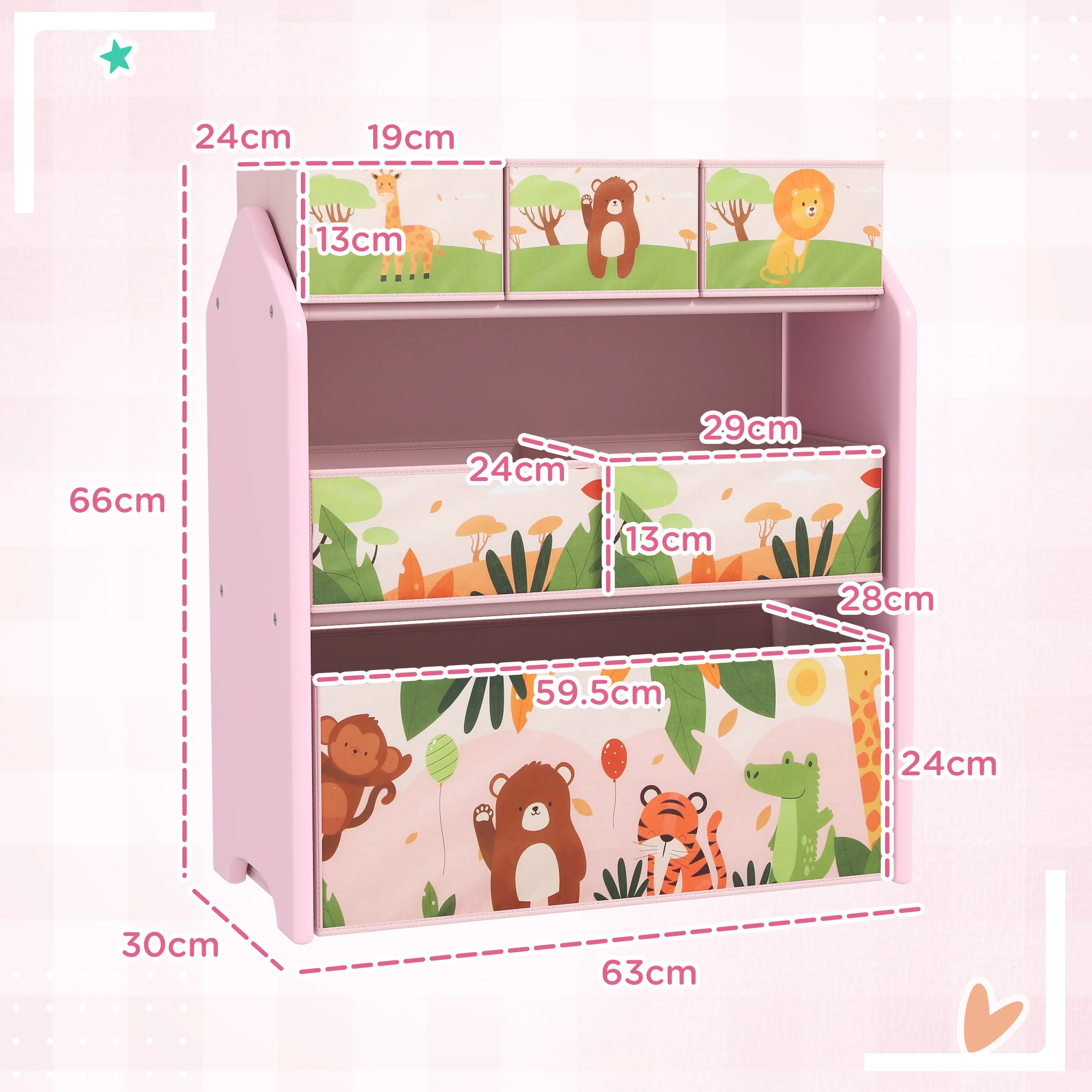 AIYAPLAY Kids Toy Storage Unit with 6 Storage Boxes for Playroom, Pink - Image 5
