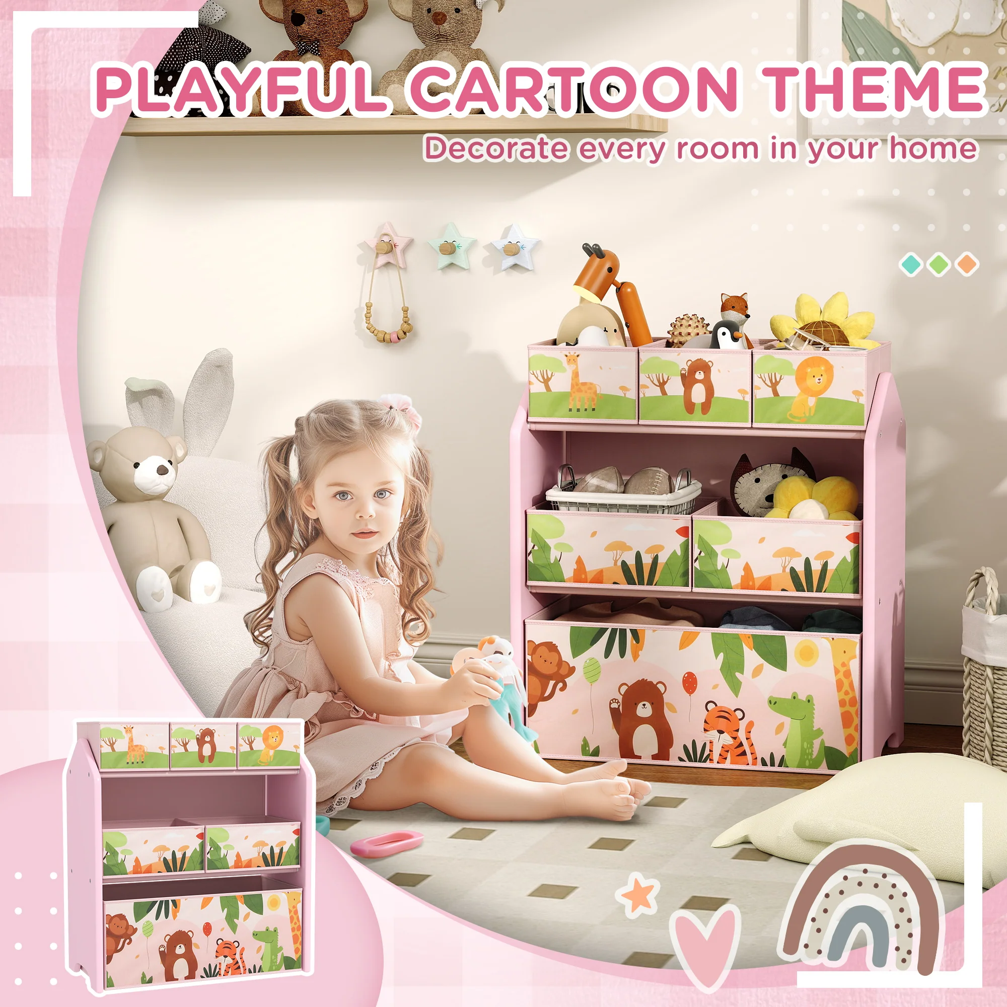AIYAPLAY Kids Toy Storage Unit with 6 Storage Boxes for Playroom, Pink - Image 8