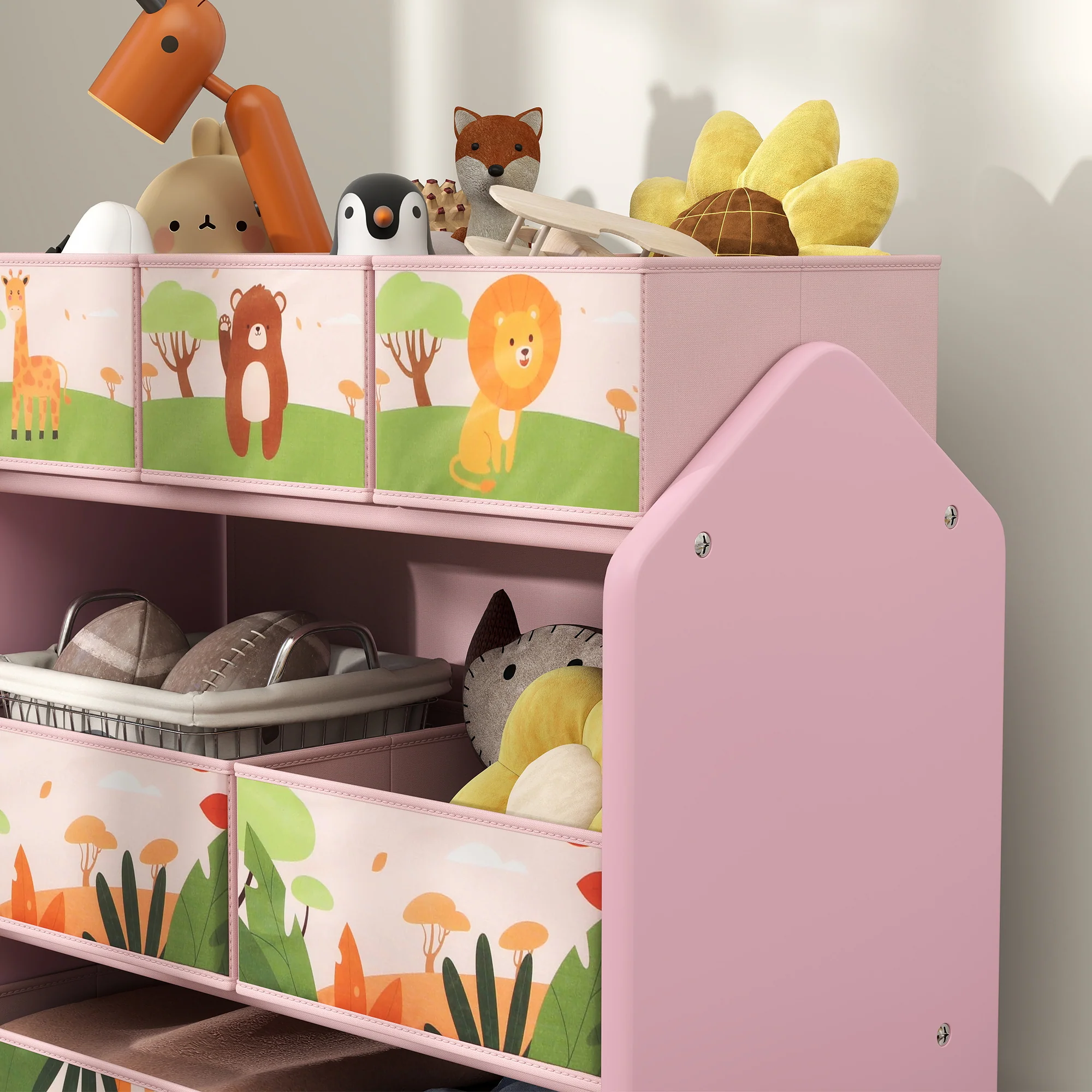 AIYAPLAY Kids Toy Storage Unit with 6 Storage Boxes for Playroom, Pink - Image 9