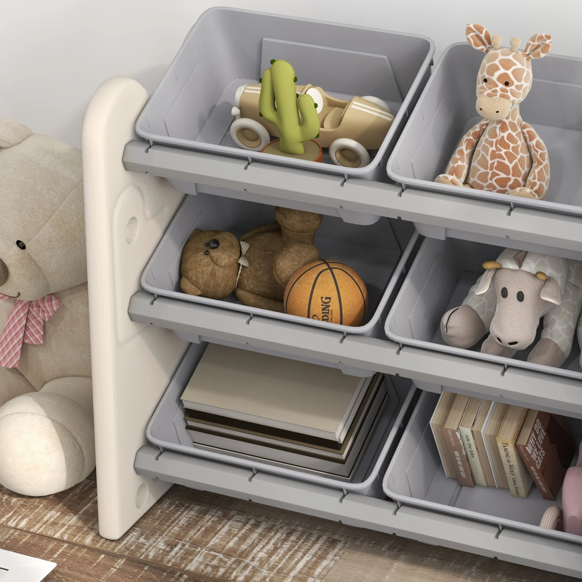 AIYAPLAY Kids Toy Storage Units with 6 Storage Boxes, 76 x 37 x 60cm, Grey - Image 8