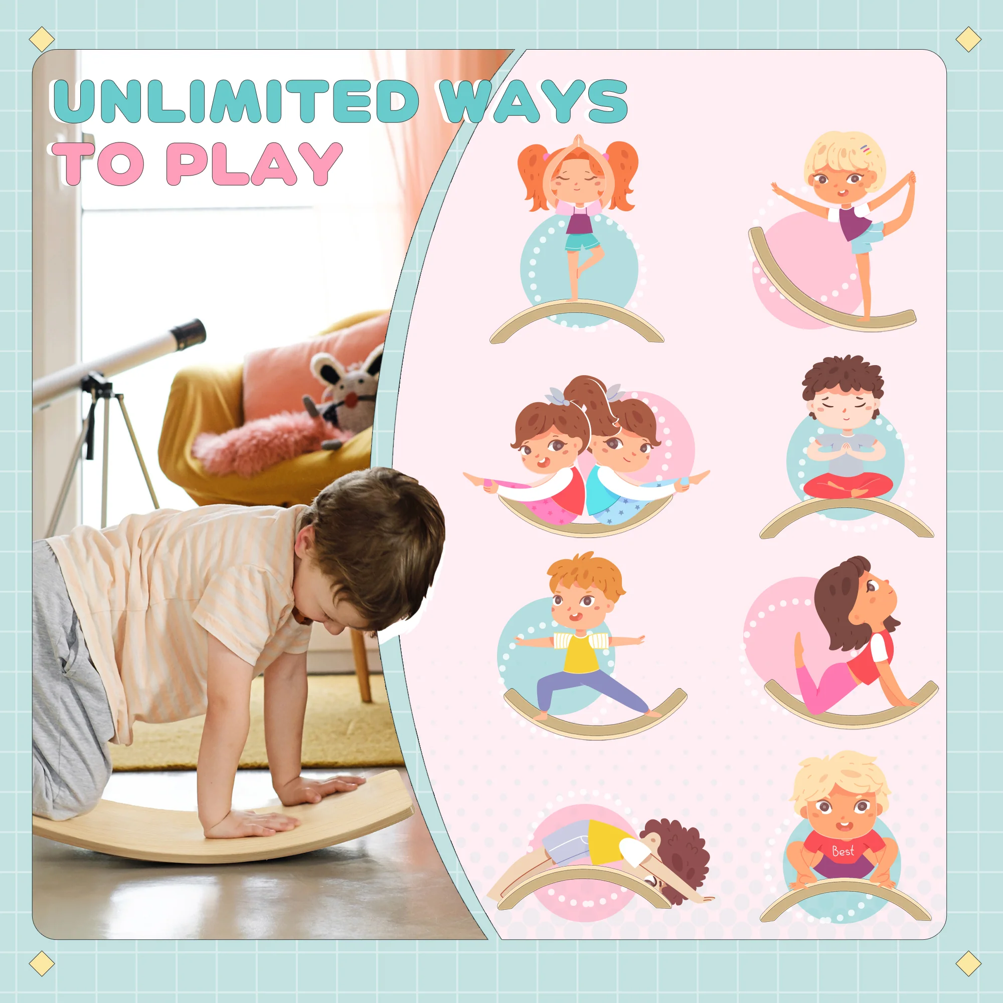 AIYAPLAY Kids Wooden Balance Board for Children, for 3-8 Years Old, Natural - Image 3
