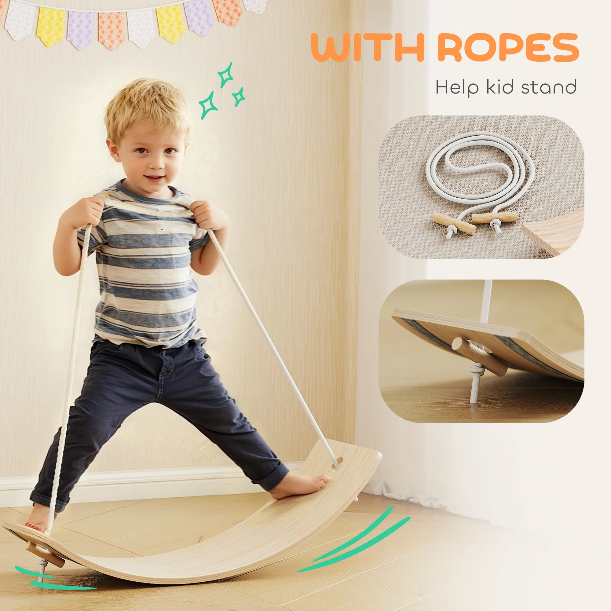 AIYAPLAY Kids Wooden Balance Board With Rope And Felt For Sensory Play - Image 4