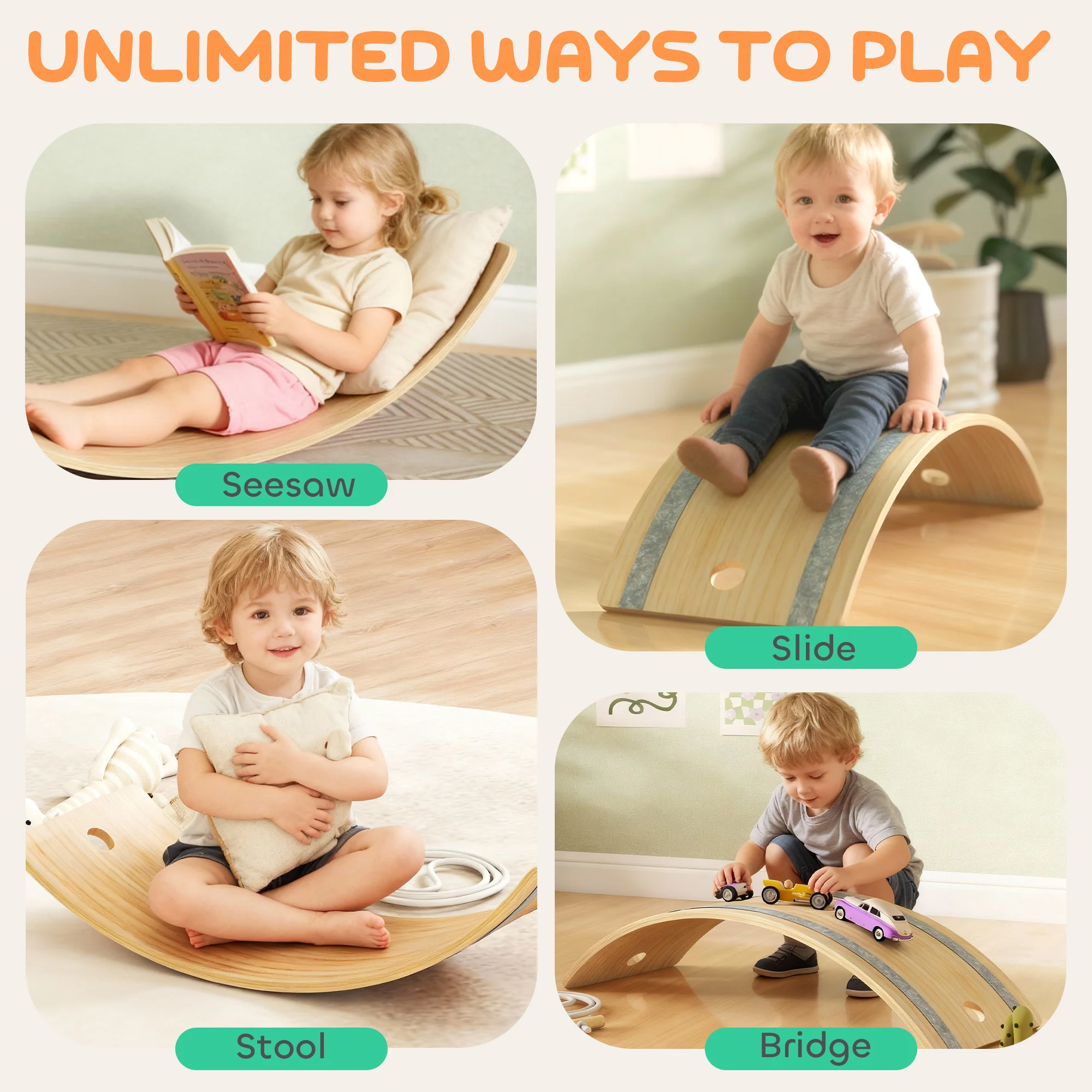 AIYAPLAY Kids Wooden Balance Board With Rope And Felt For Sensory Play - Image 7