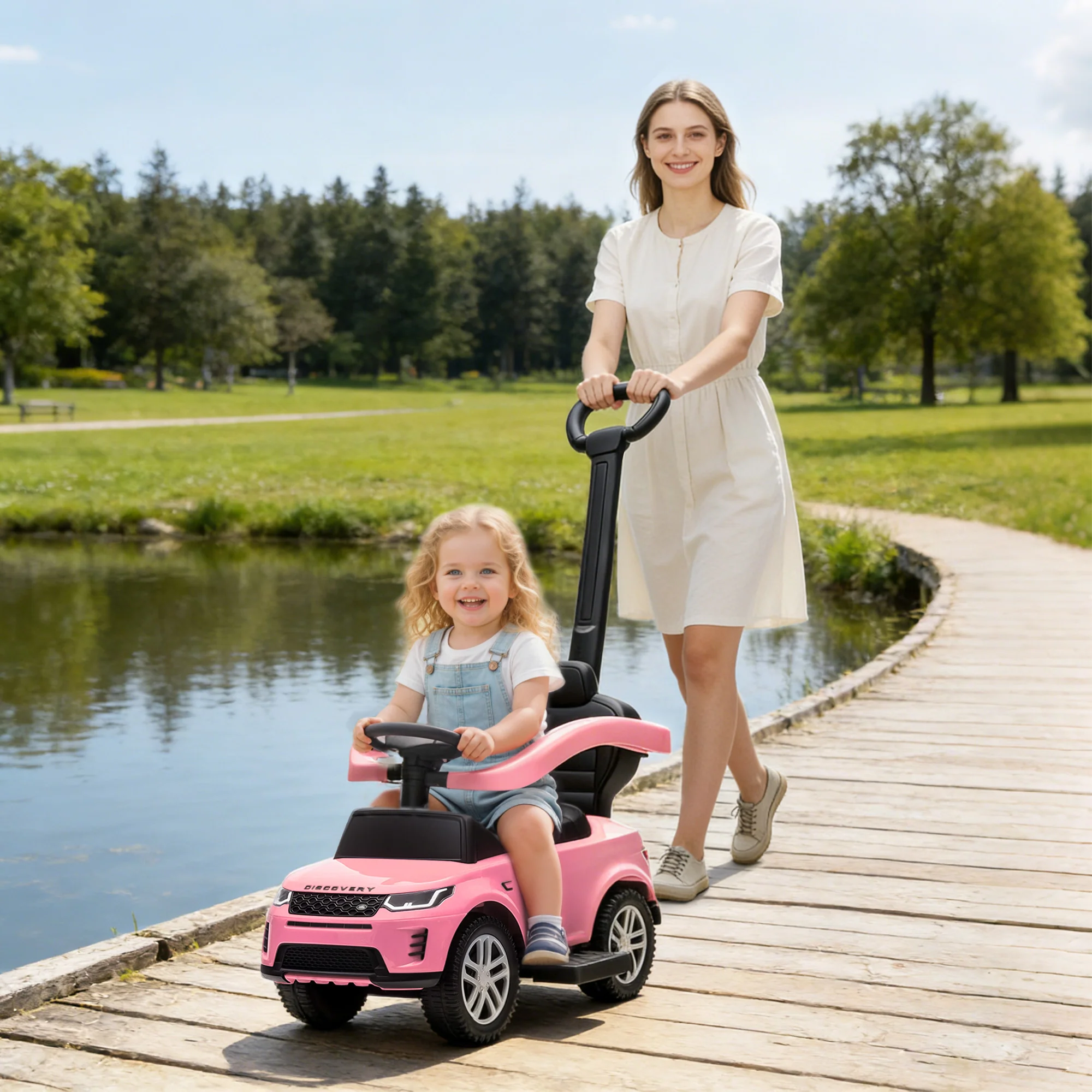AIYAPLAY Land Rover Licensed Baby Push Car, 2-in-1 Ride on Car, Pink - Image 2