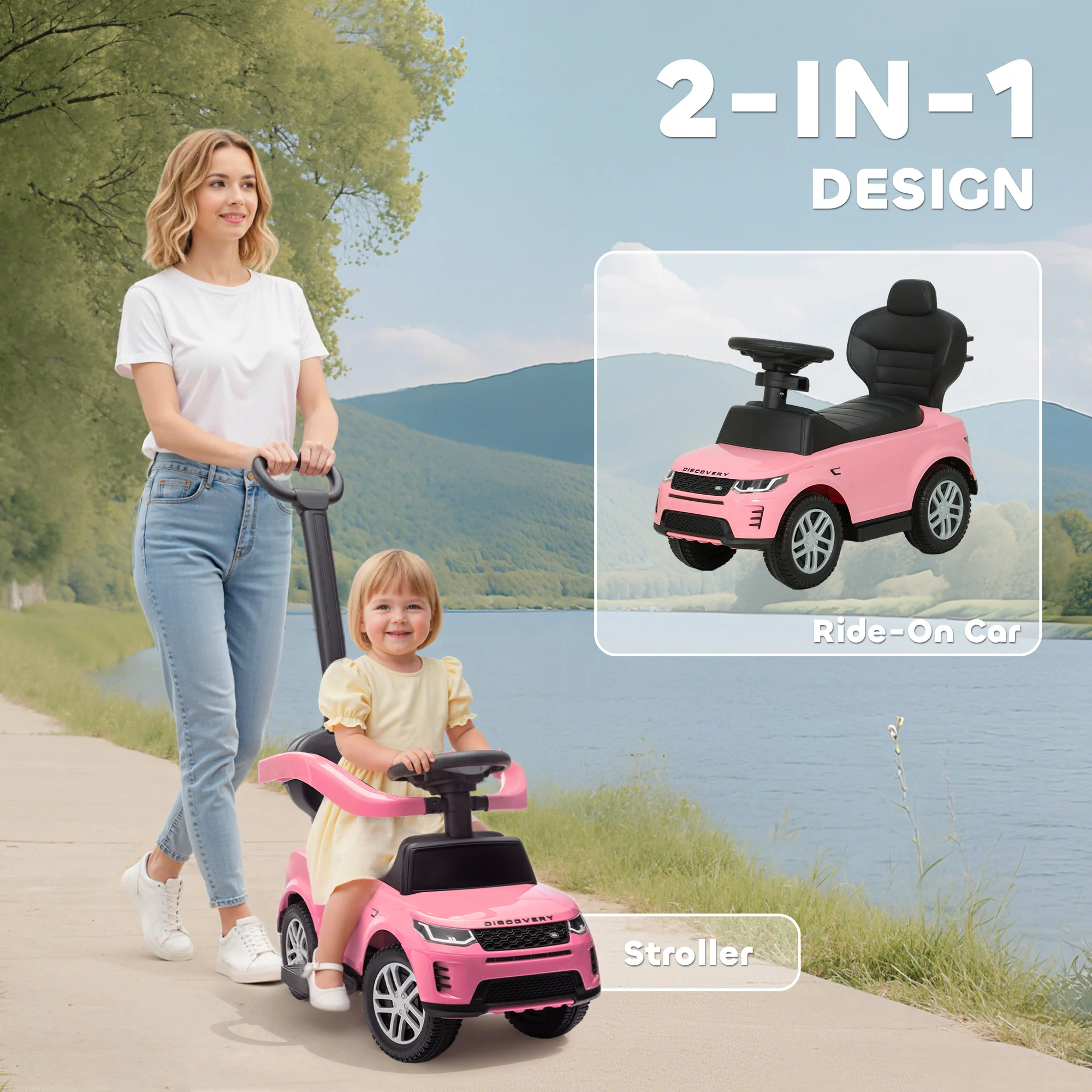 AIYAPLAY Land Rover Licensed Baby Push Car, 2-in-1 Ride on Car, Pink - Image 3