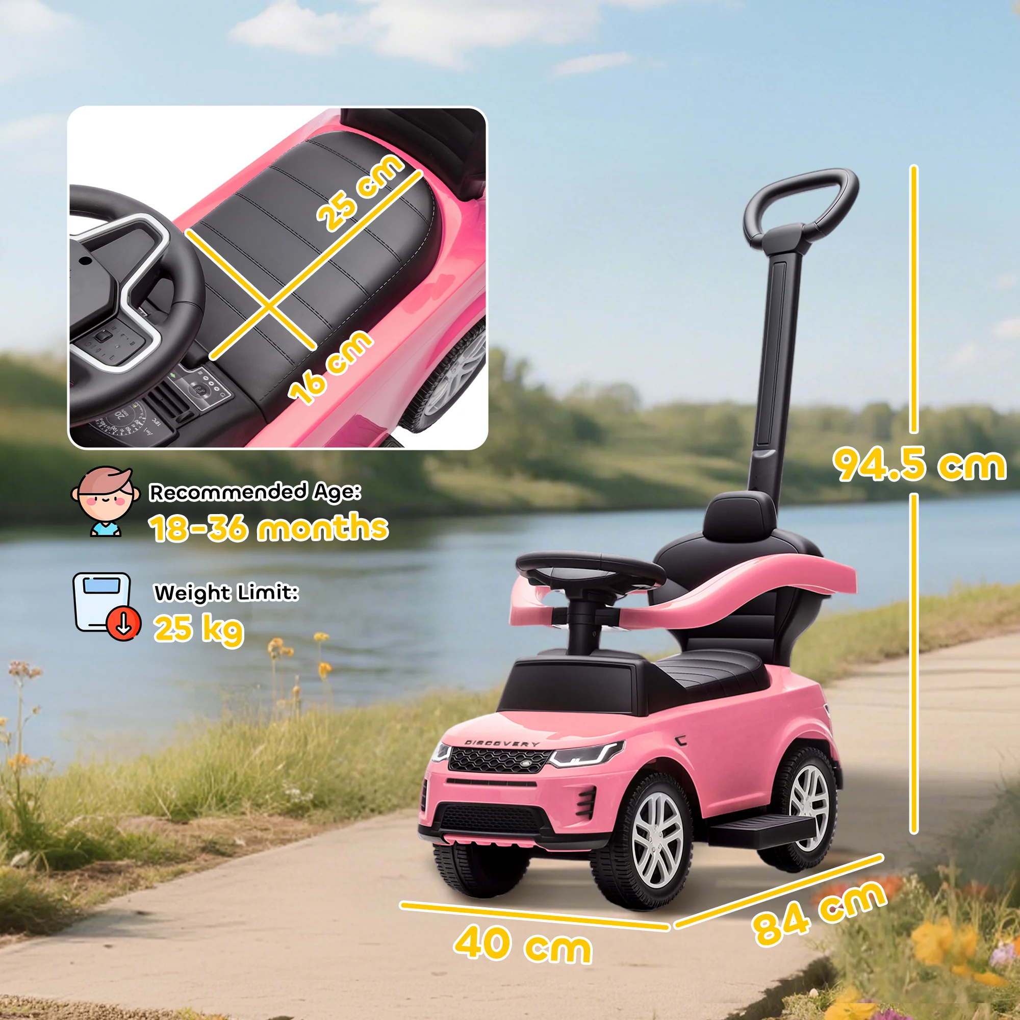 AIYAPLAY Land Rover Licensed Baby Push Car, 2-in-1 Ride on Car, Pink - Image 5
