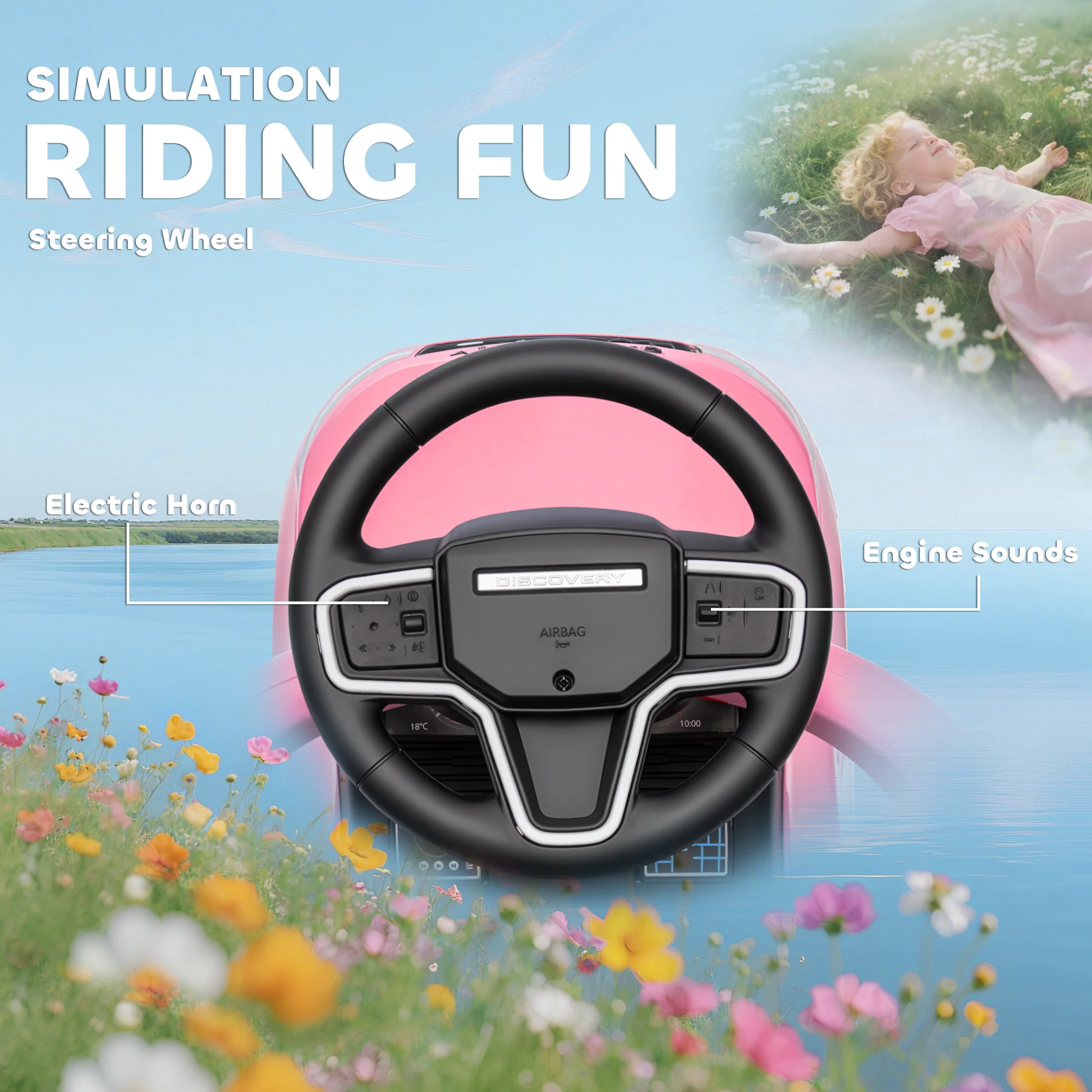 AIYAPLAY Land Rover Licensed Baby Push Car, 2-in-1 Ride on Car, Pink - Image 7