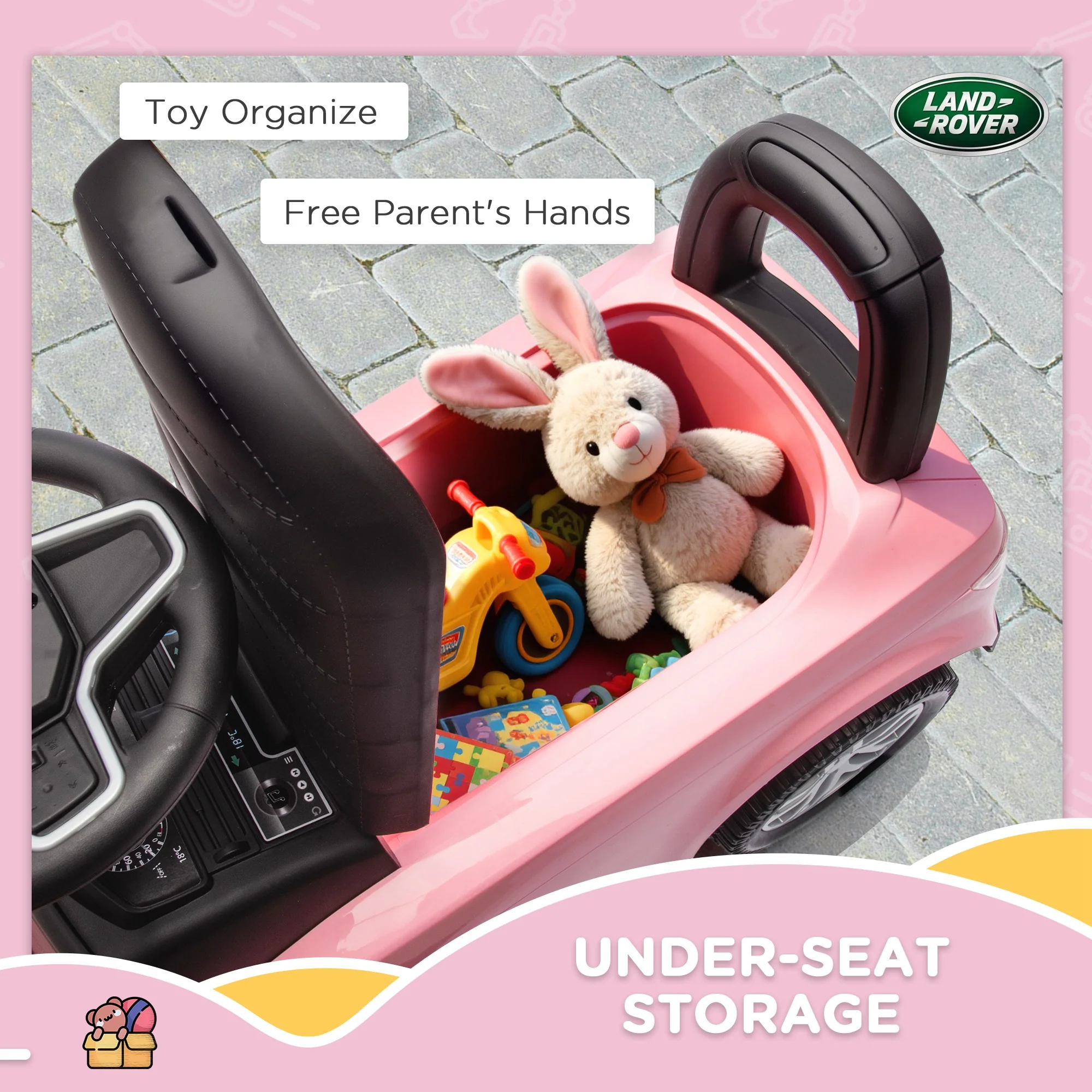 AIYAPLAY Land Rover Licensed Ride On Car For Toddlers 18-36 Months, Pink - Image 7
