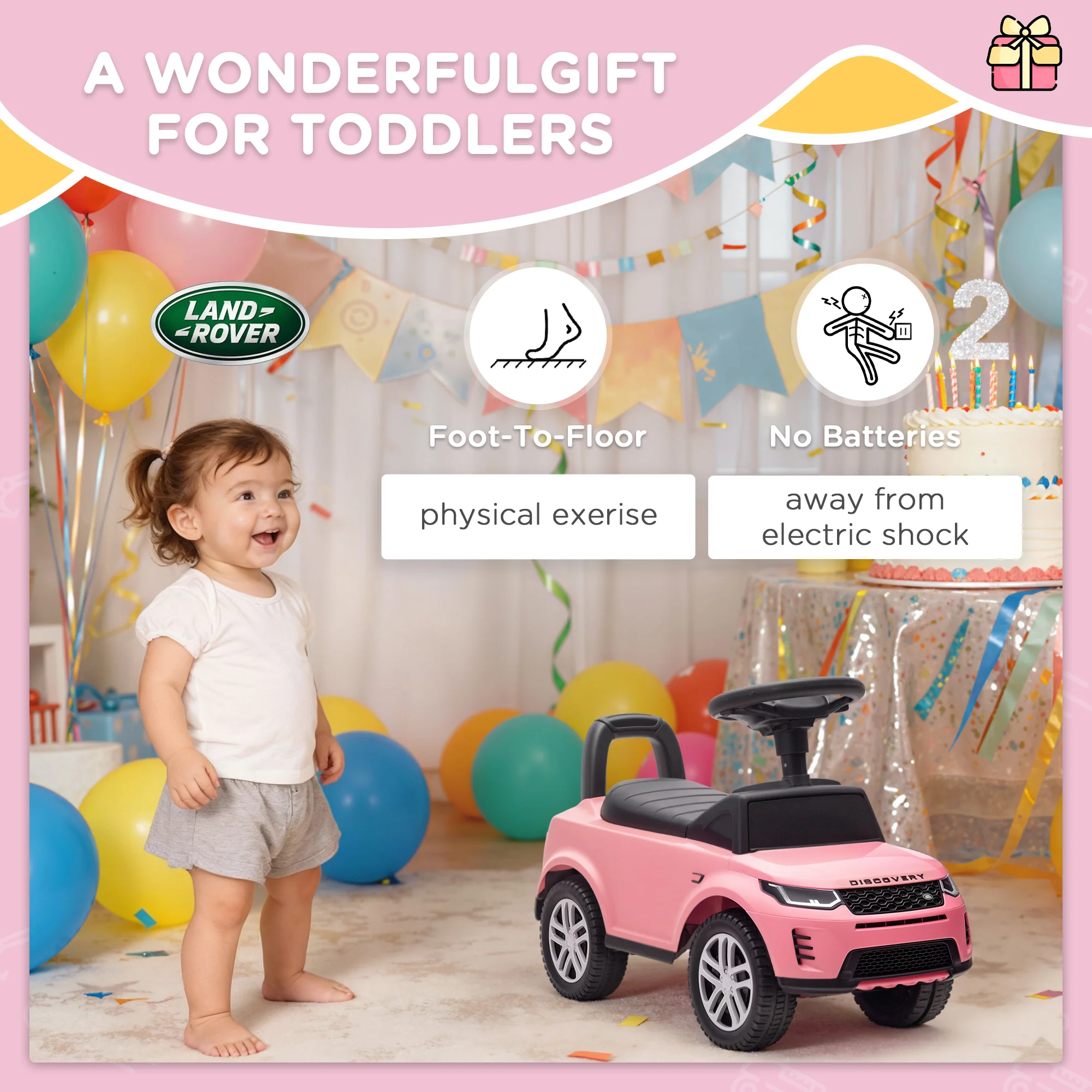 AIYAPLAY Land Rover Licensed Ride On Car For Toddlers 18-36 Months, Pink - Image 8