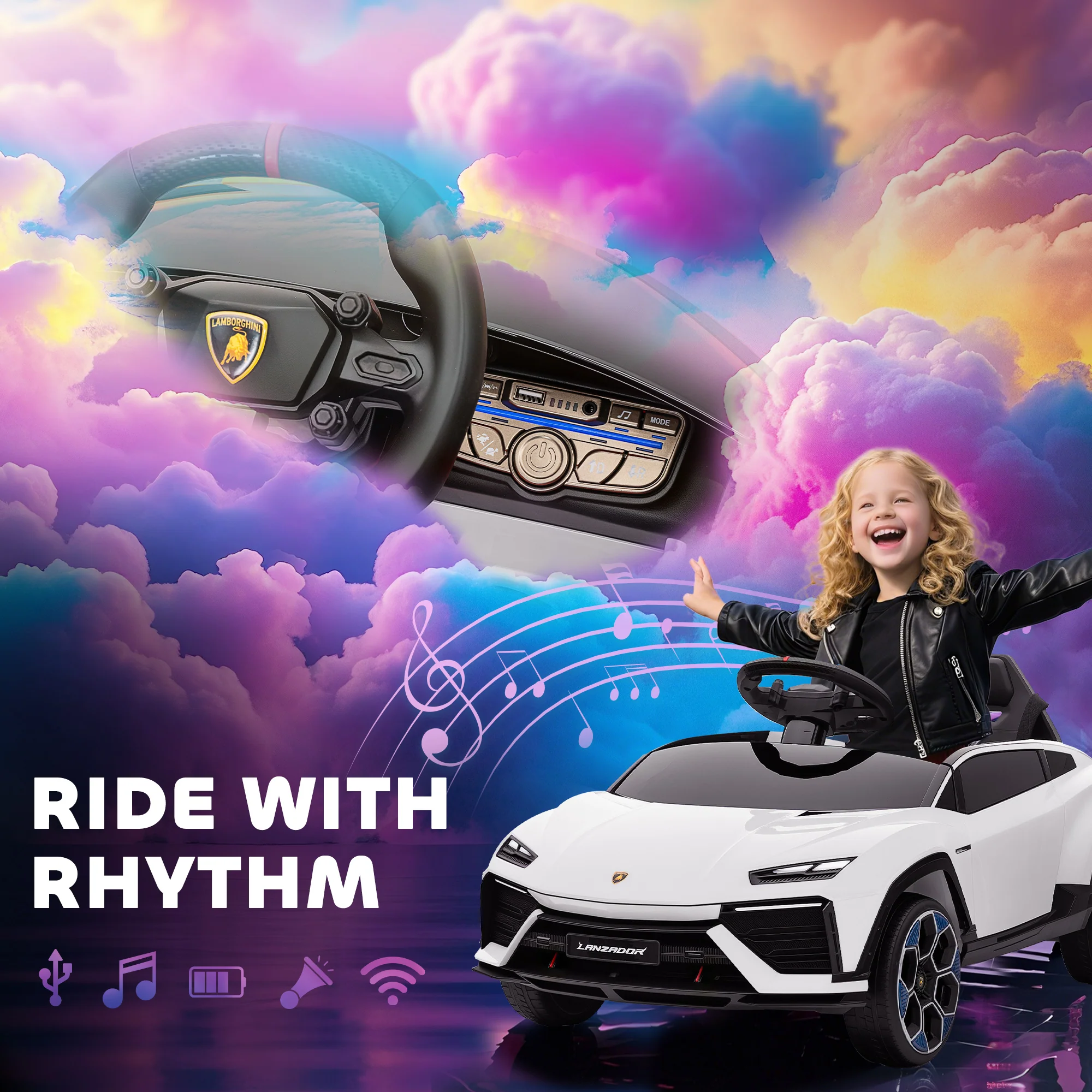 AIYAPLAY Licensed Lamborghini Electric Ride On Car With Suspension, White - Image 8