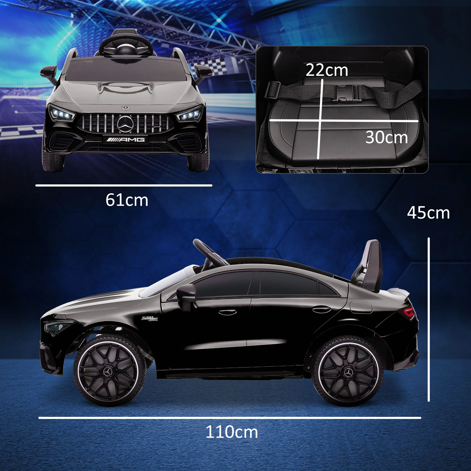 AIYAPLAY Mercedes-AMG CLA 45 Licensed 12V Ride On Car W/ Music - Black/Blue/White/Yellow - Image 14