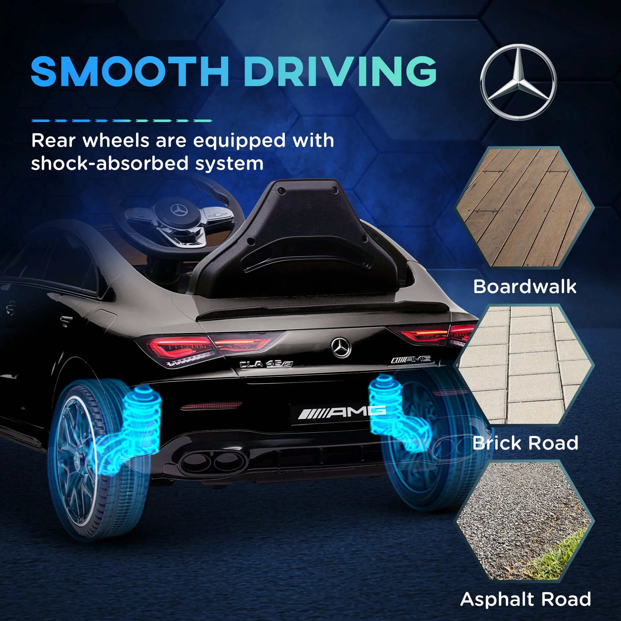AIYAPLAY Mercedes-AMG CLA 45 Licensed 12V Ride On Car W/ Music - Black/Blue/White/Yellow - Image 16