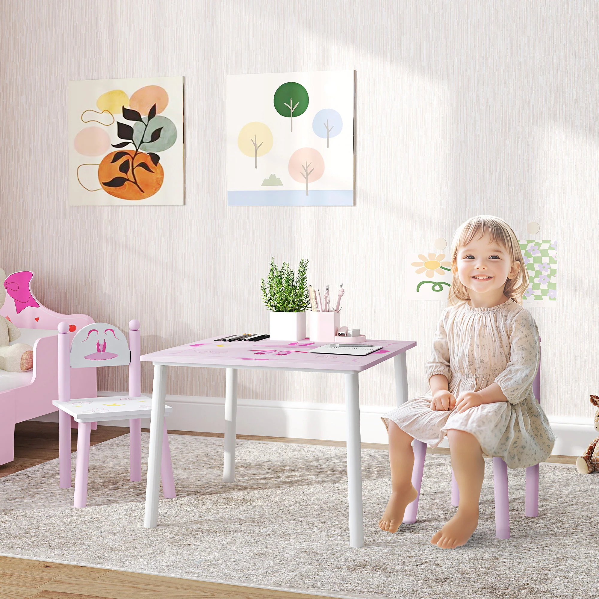 AIYAPLAY Princess Design Toddler Table and 2 Chairs Set, for Playroom - Image 2