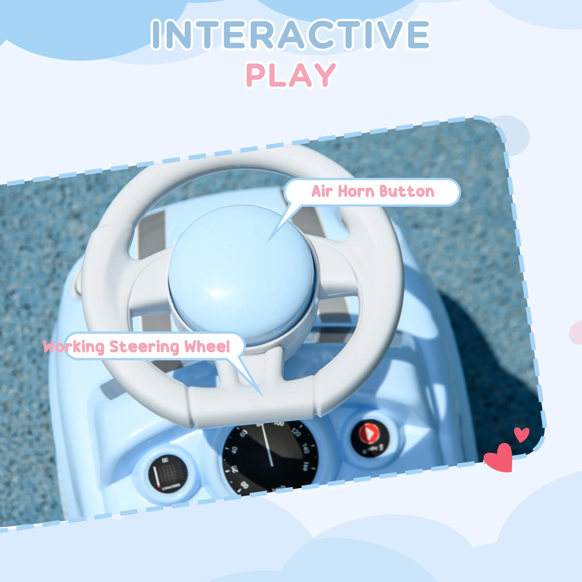 AIYAPLAY Ride On Car Foot To Floor Sliding Car W/ Air Horn - Light Blue - Image 5