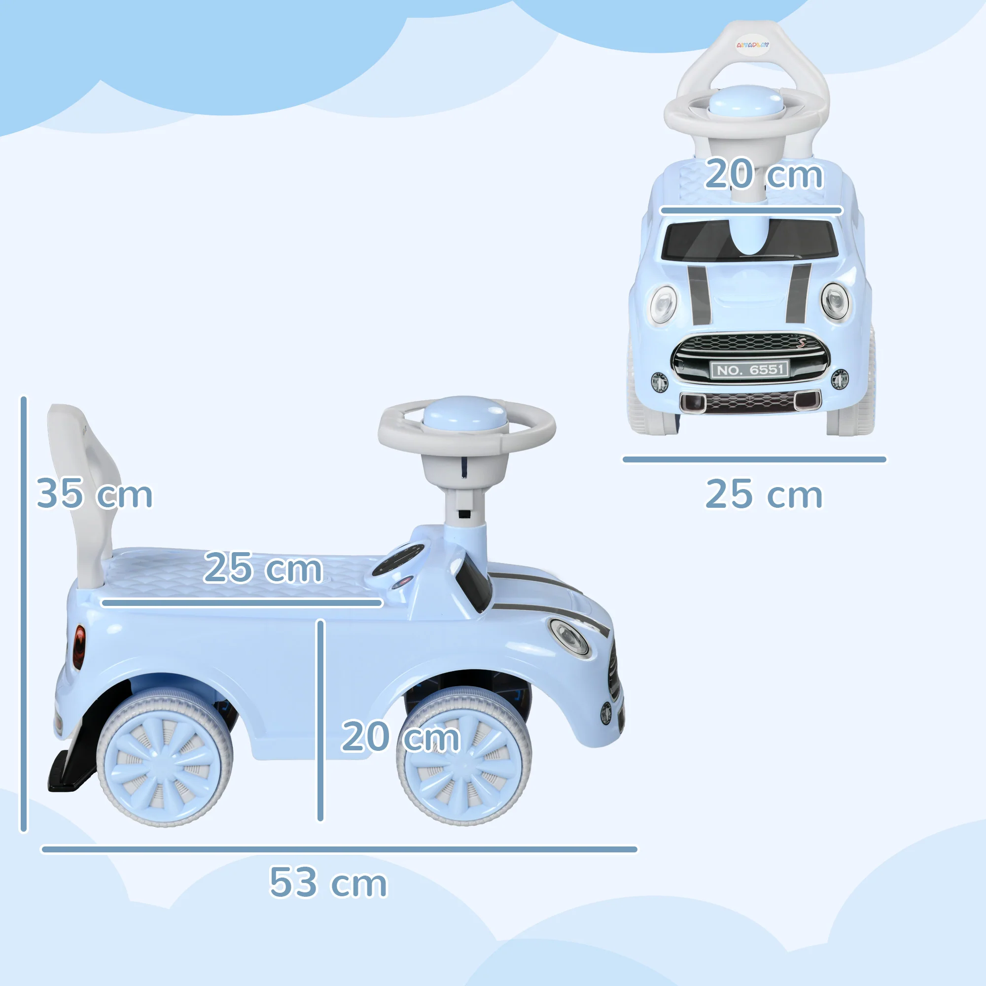 AIYAPLAY Ride On Car Foot To Floor Sliding Car W/ Air Horn - Light Blue - Image 6