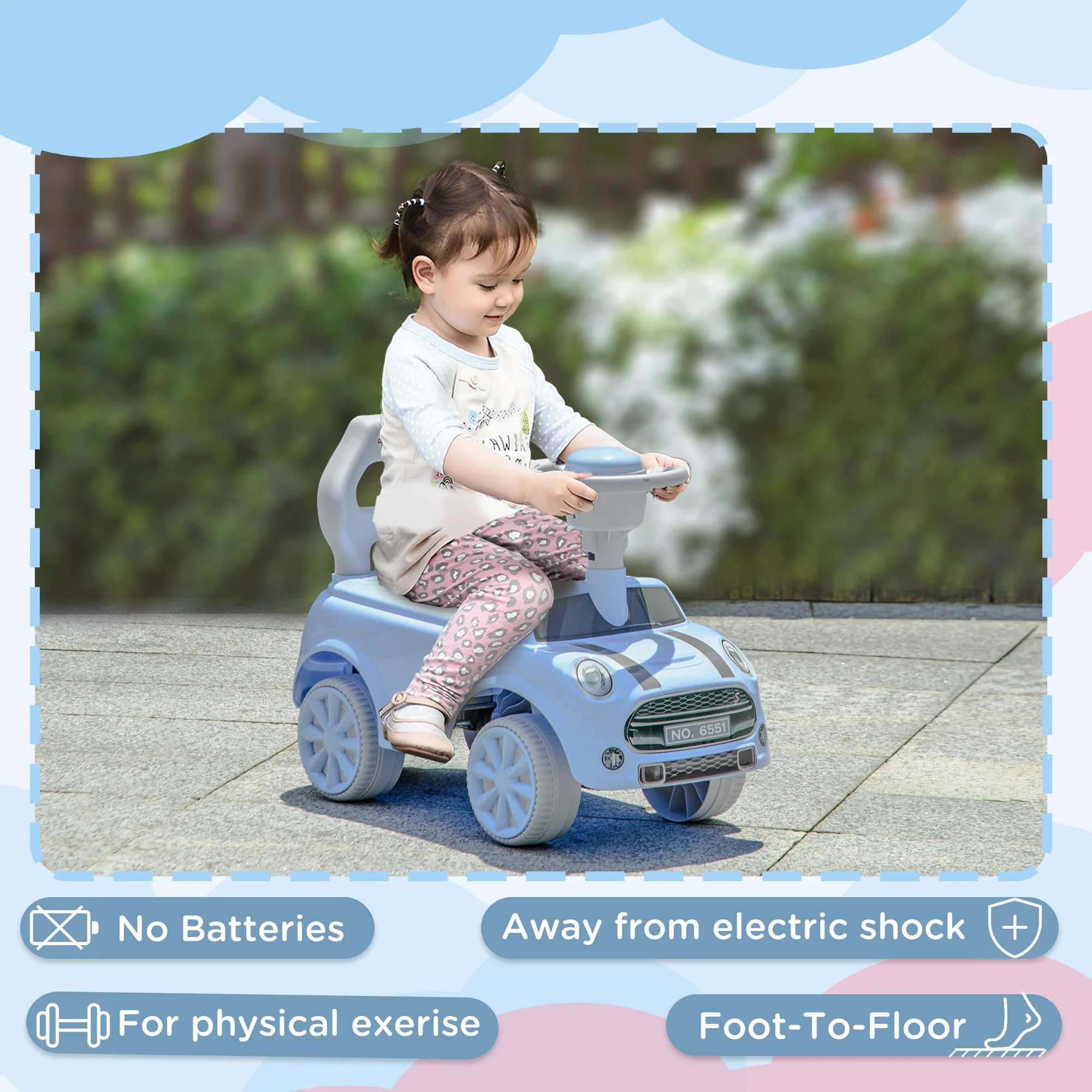 AIYAPLAY Ride On Car Foot To Floor Sliding Car W/ Air Horn - Light Blue - Image 7