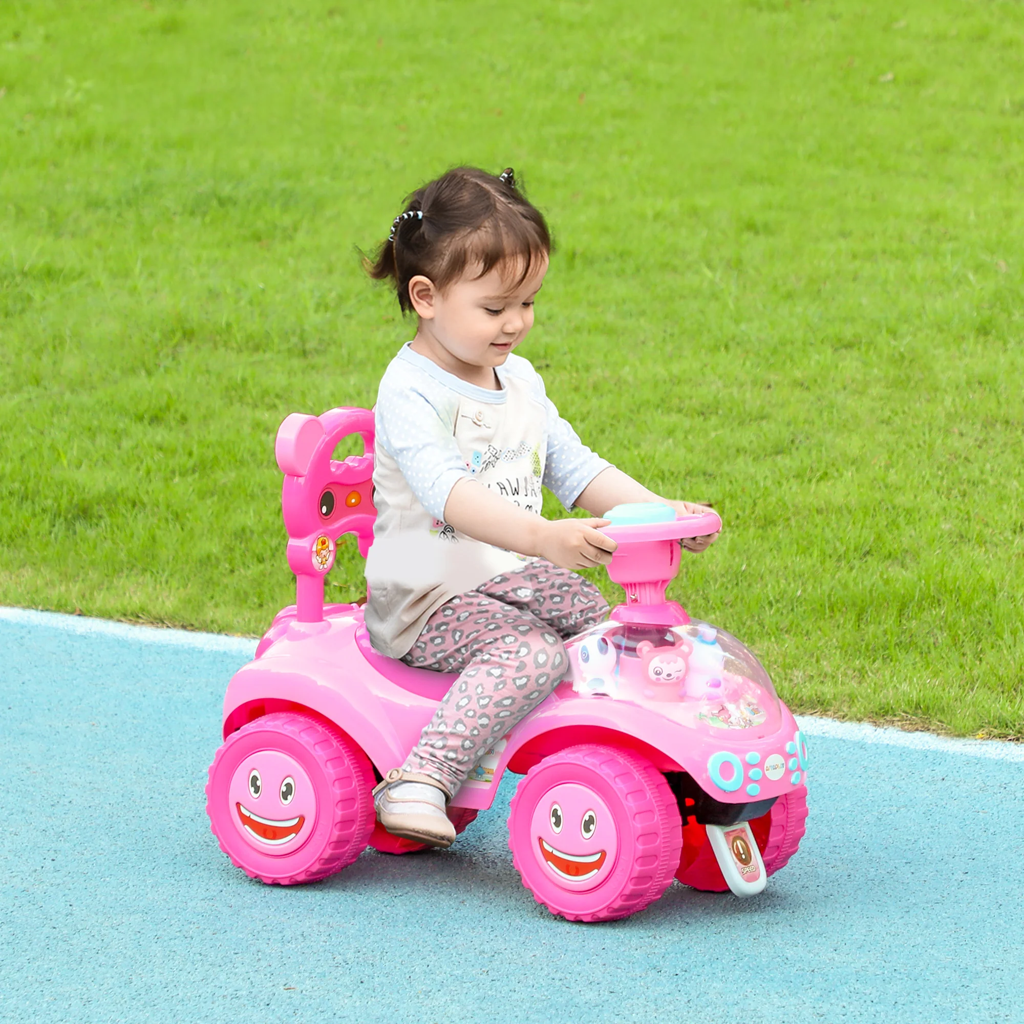 AIYAPLAY Ride on Toy, Foot to Floor Design with Music, Light, Horn, Pink - Image 2