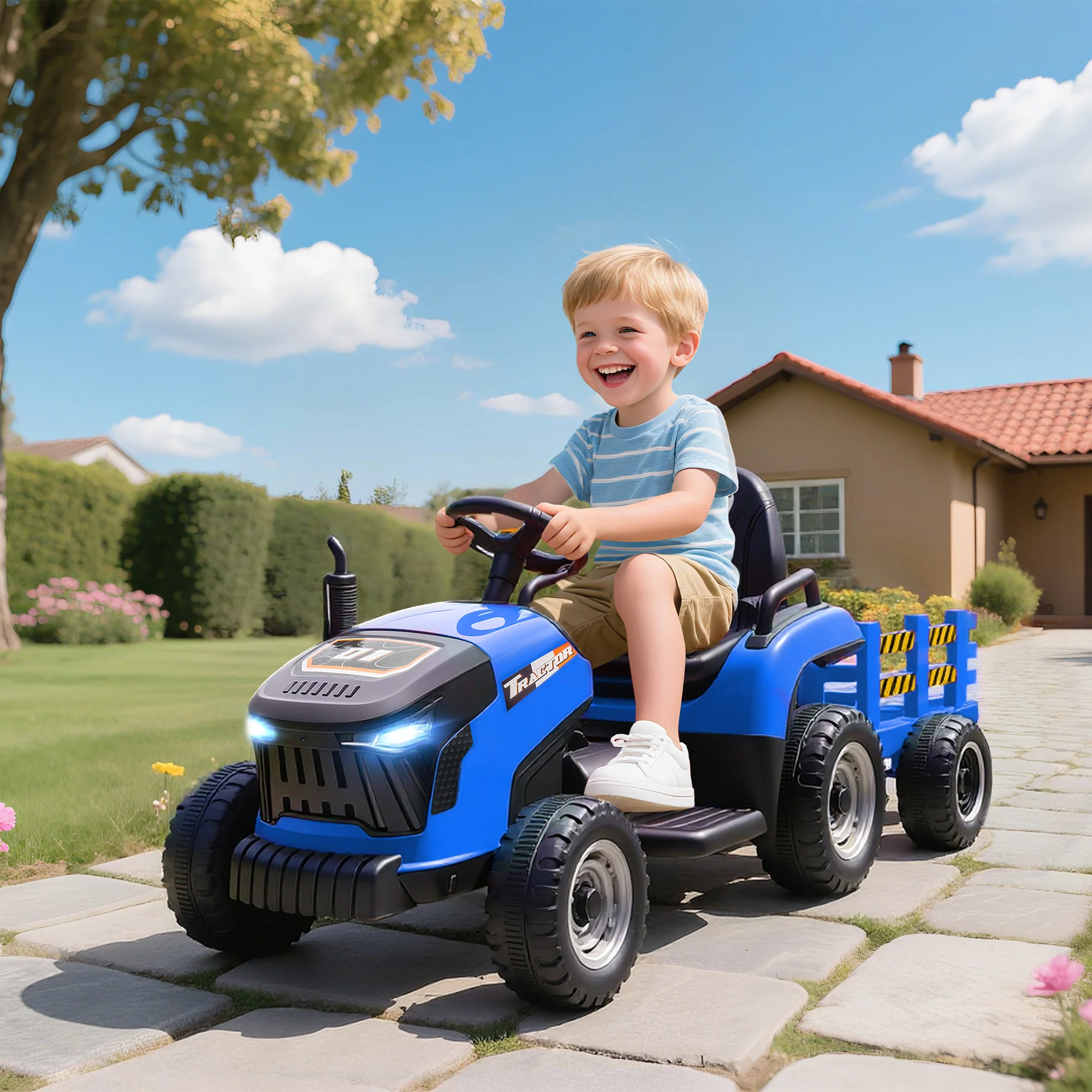 AIYAPLAY Ride On Tractor And Trailer, 12V Electric Ride On Tractor, - Image 2