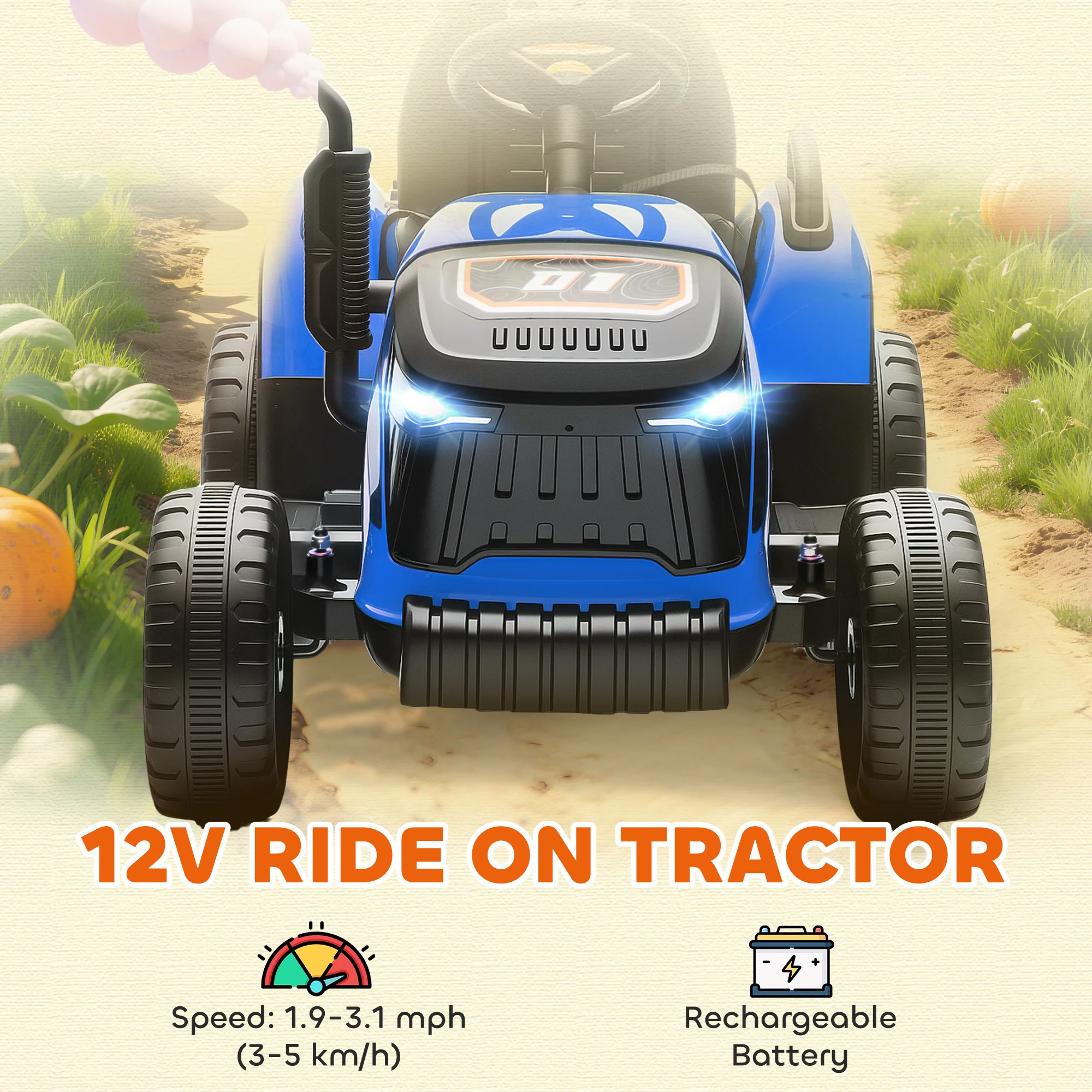 AIYAPLAY Ride On Tractor And Trailer, 12V Electric Ride On Tractor, - Image 3