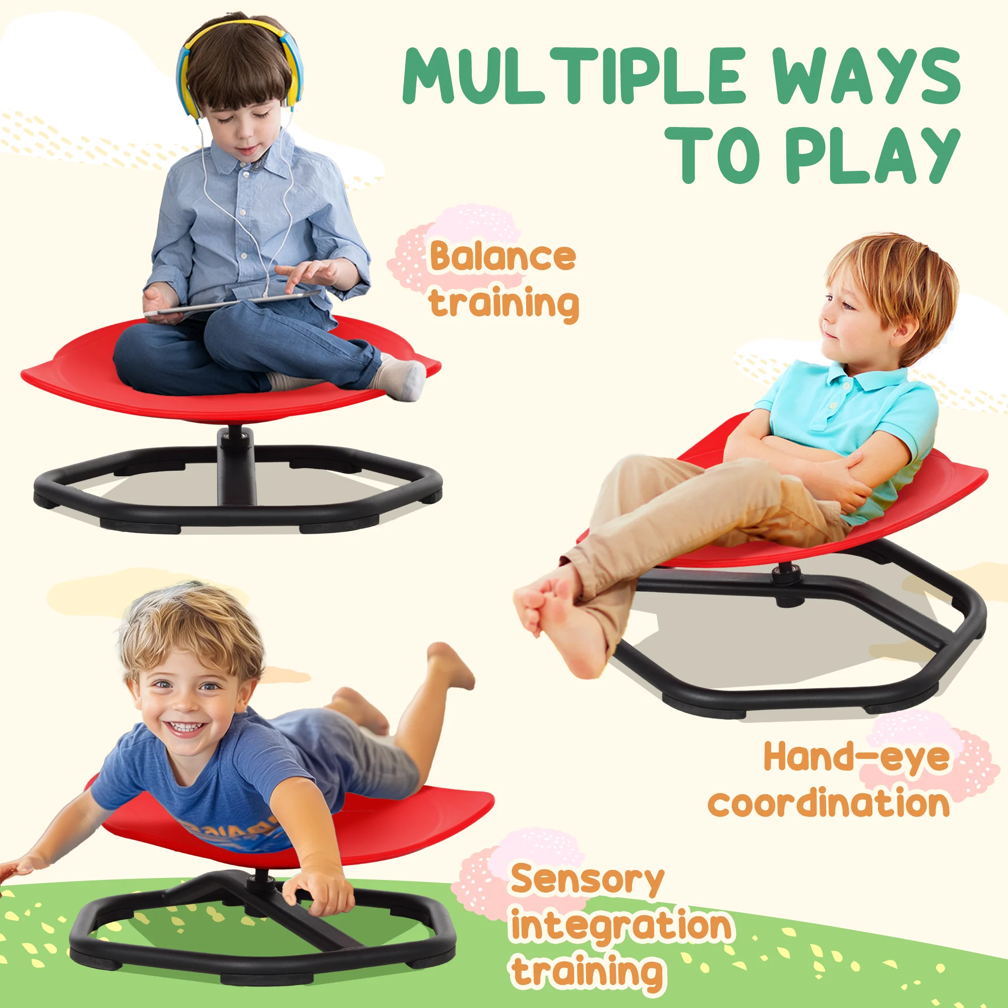 AIYAPLAY Spinning Chair For Autism Sit And Spin, Coordination & Balance, Red - Image 7