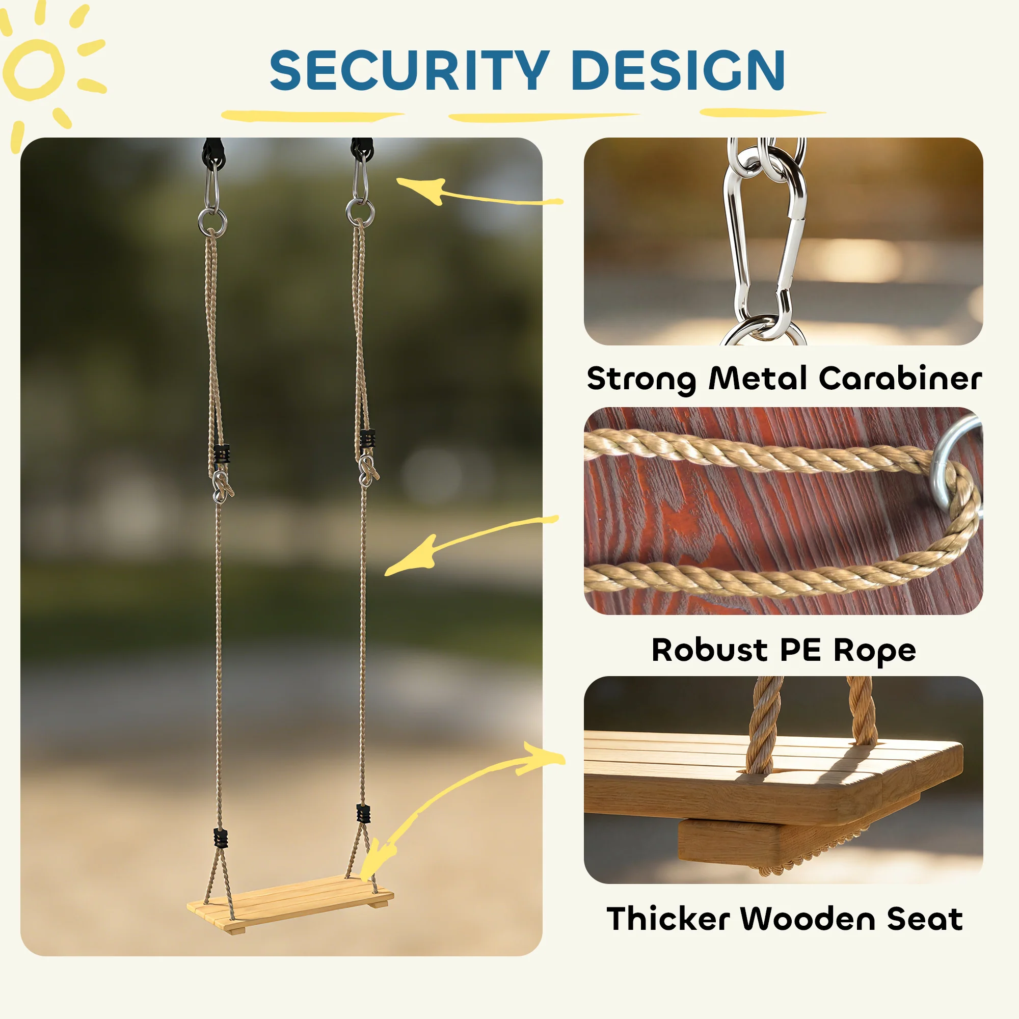 AIYAPLAY Swing Seat With Adjustable Wooden Seat For Kids - Image 4