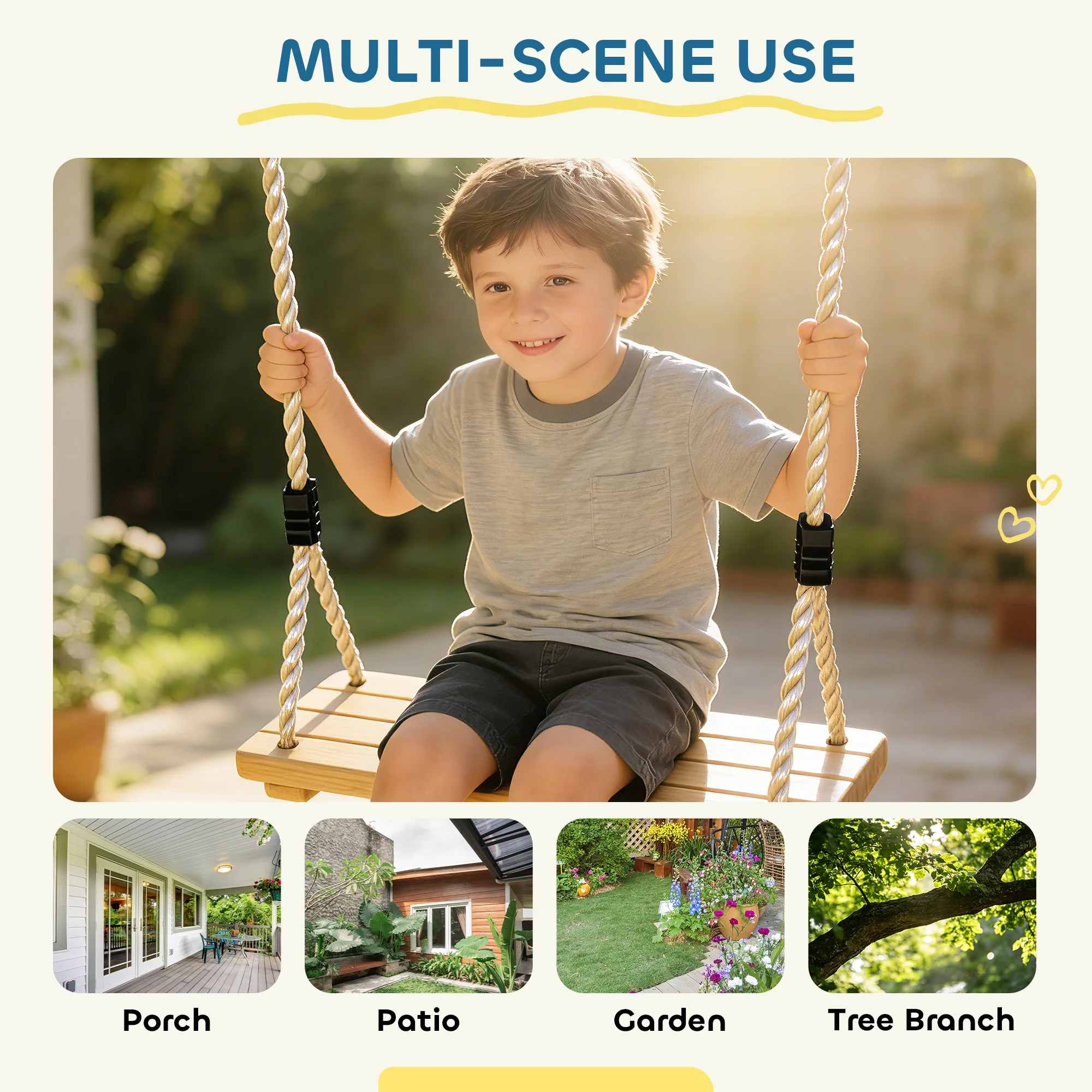 AIYAPLAY Swing Seat With Adjustable Wooden Seat For Kids - Image 6