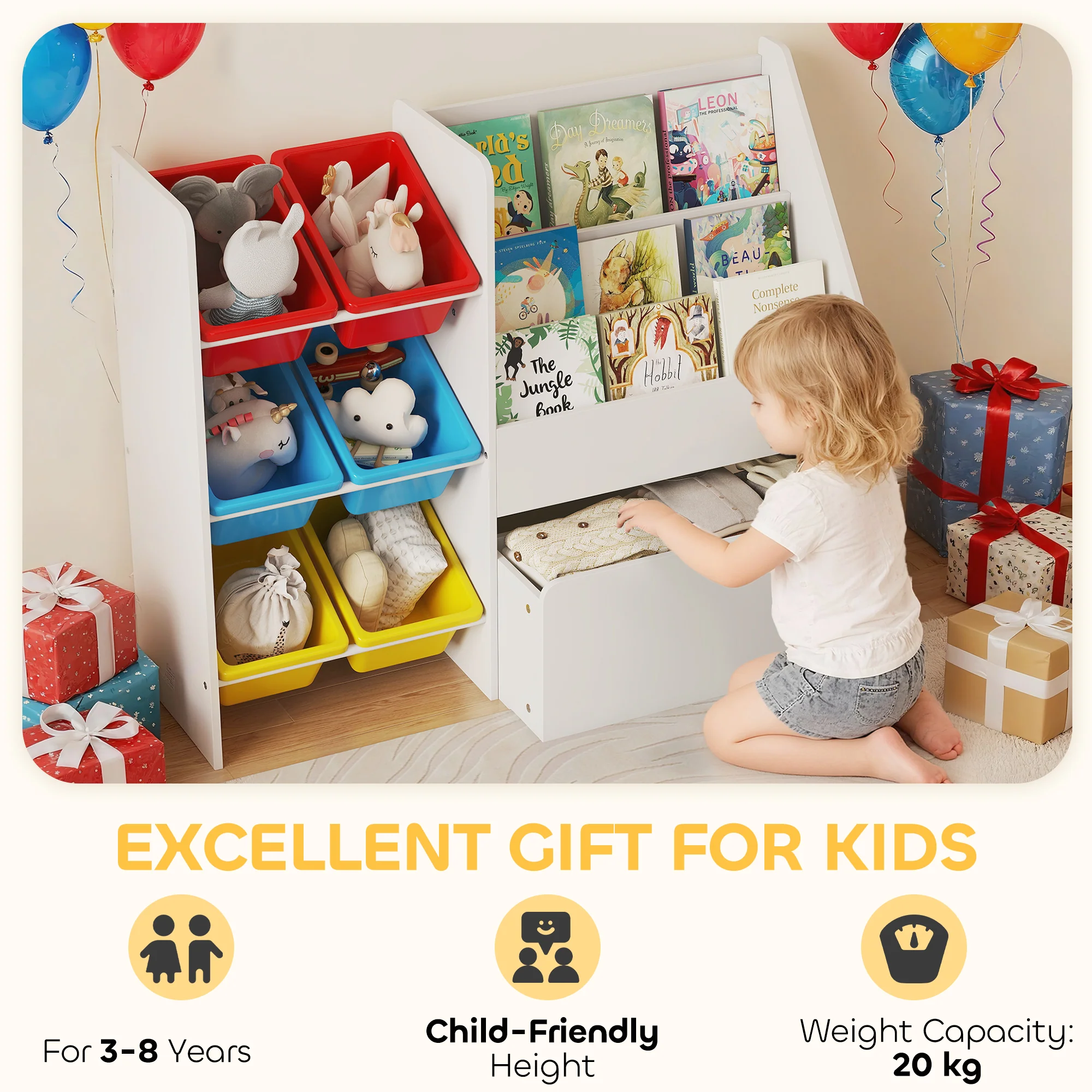 AIYAPLAY Toy Storage Unit, Childrens Bookcase with 6 Bins, Multicoloured - Image 8