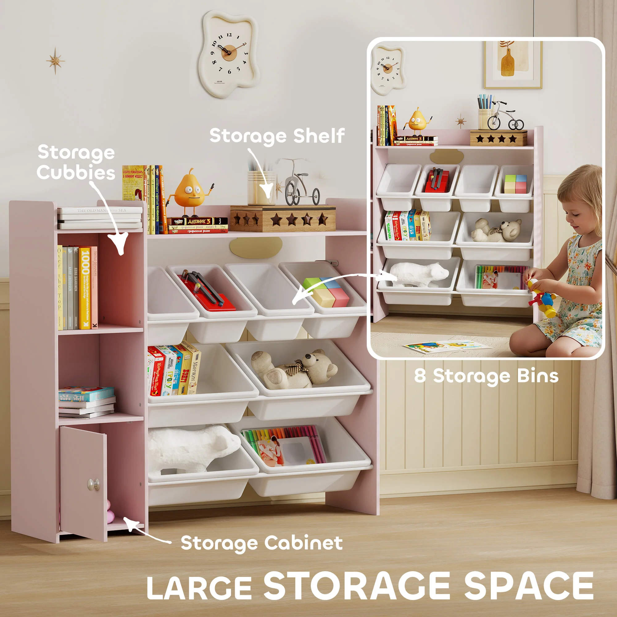 AIYAPLAY Toy Storage Unit With 8 Removable Bins, Storage Shelves, Cabinet - Image 3