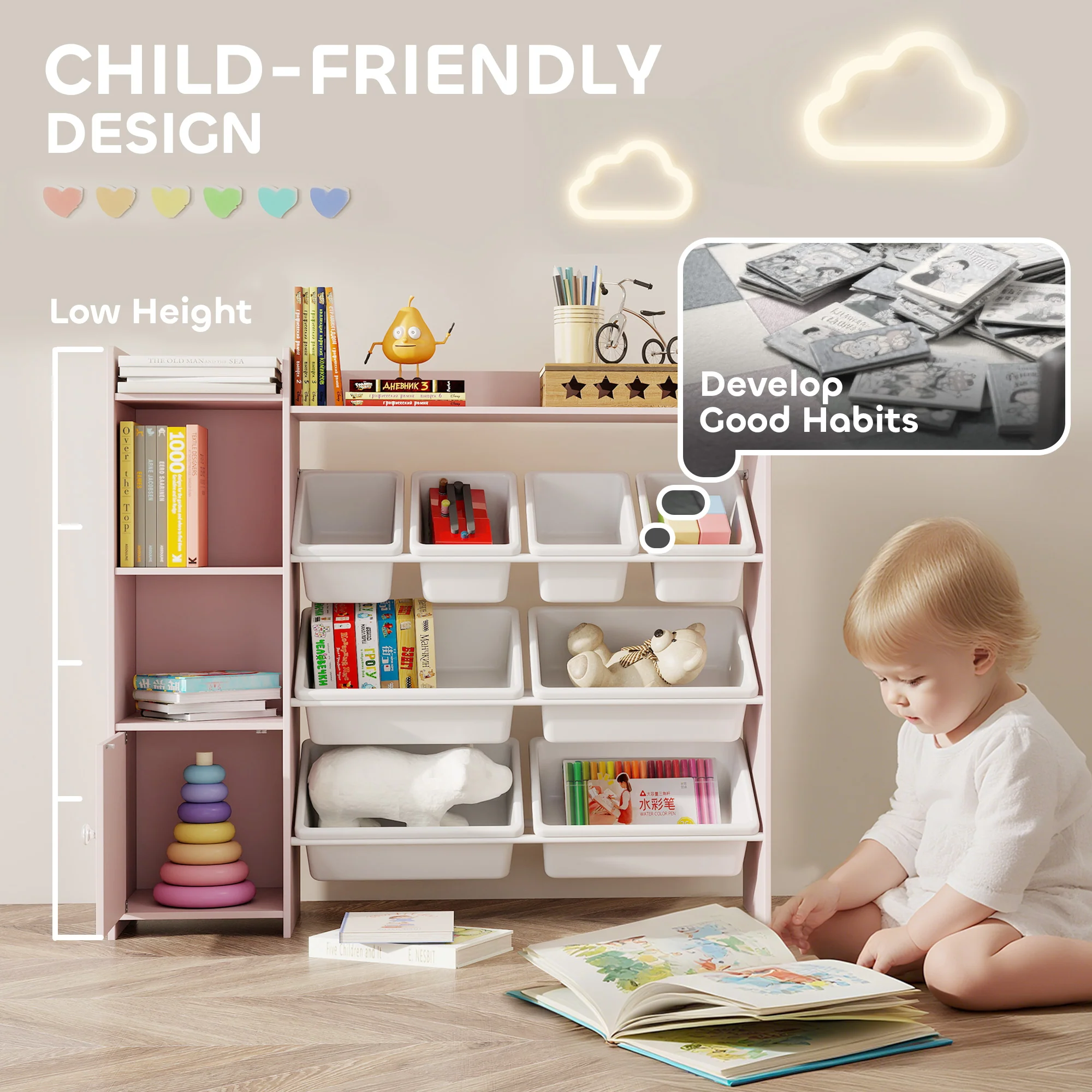 AIYAPLAY Toy Storage Unit With 8 Removable Bins, Storage Shelves, Cabinet - Image 4